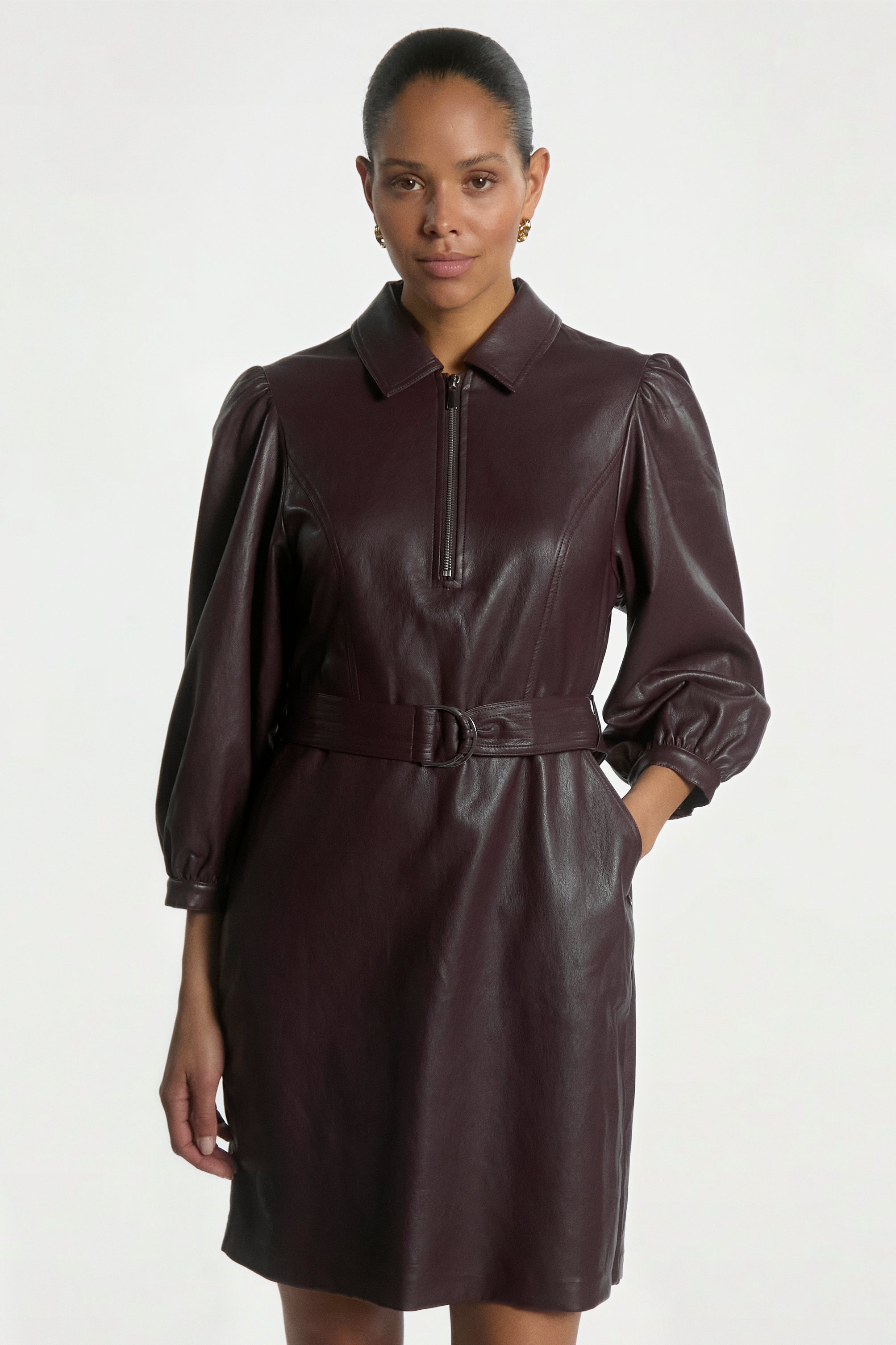 Aaiko Semira vestito bordeaux effetto pelle