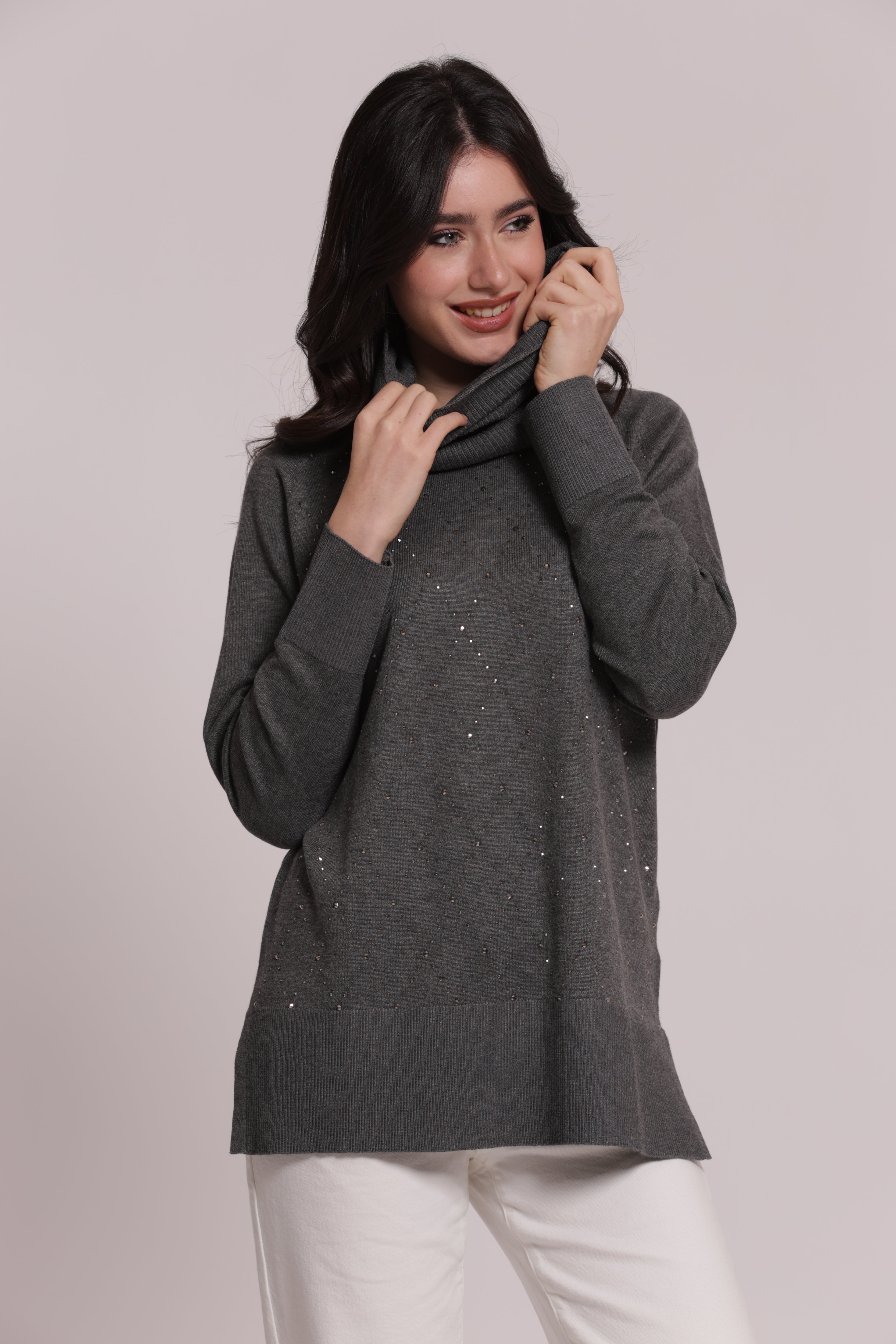 Mimi Mua maglia strass collo removibile nera