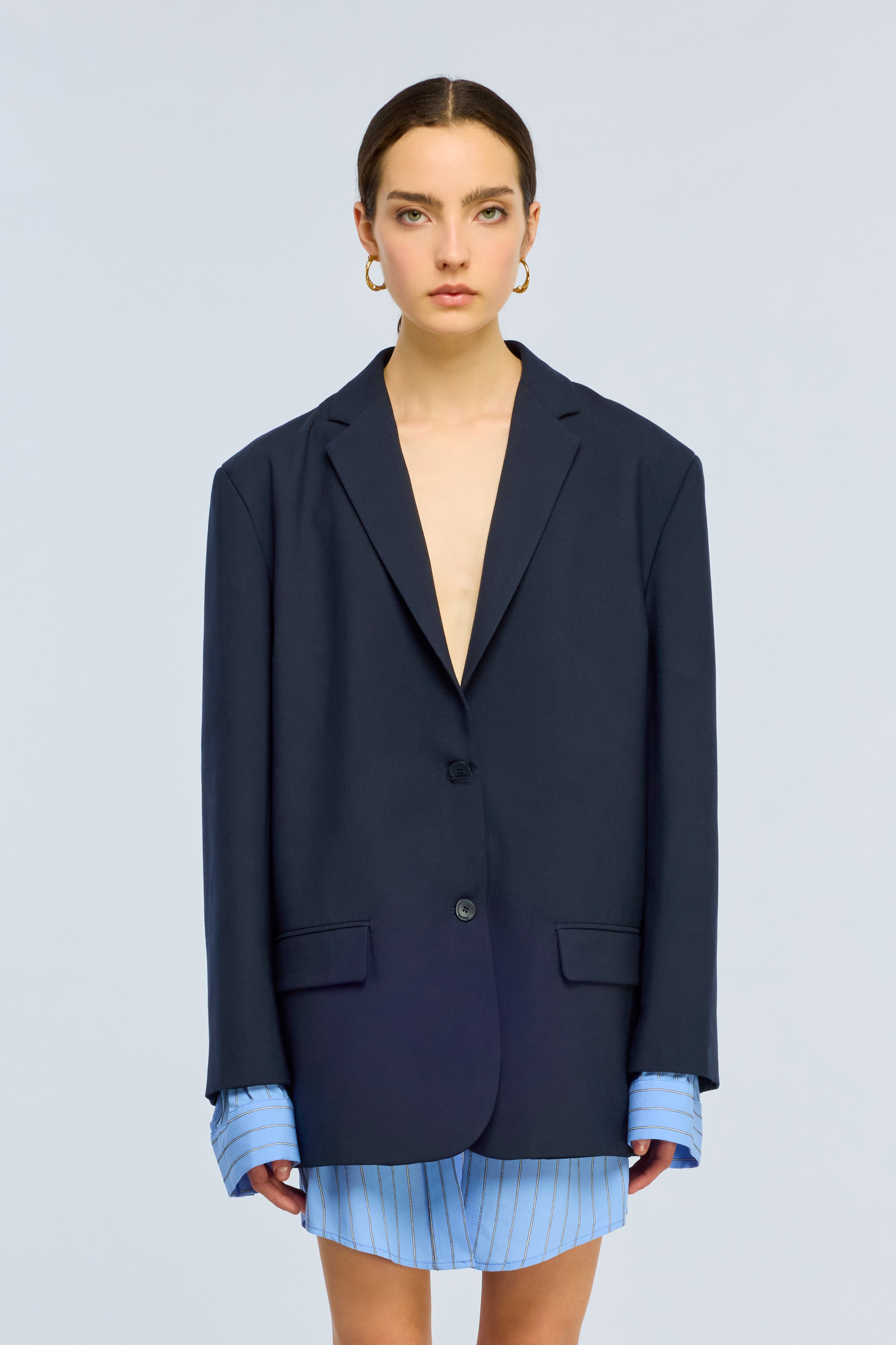 Semicouture Deana giacca fresco lana blu rever regular