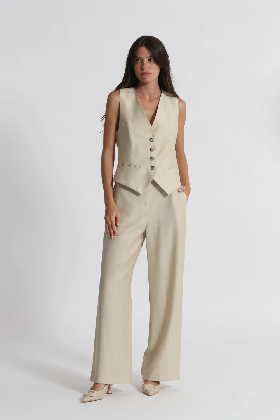 Mimi Mua Gilet Basic Viscosa Nylon Bianco