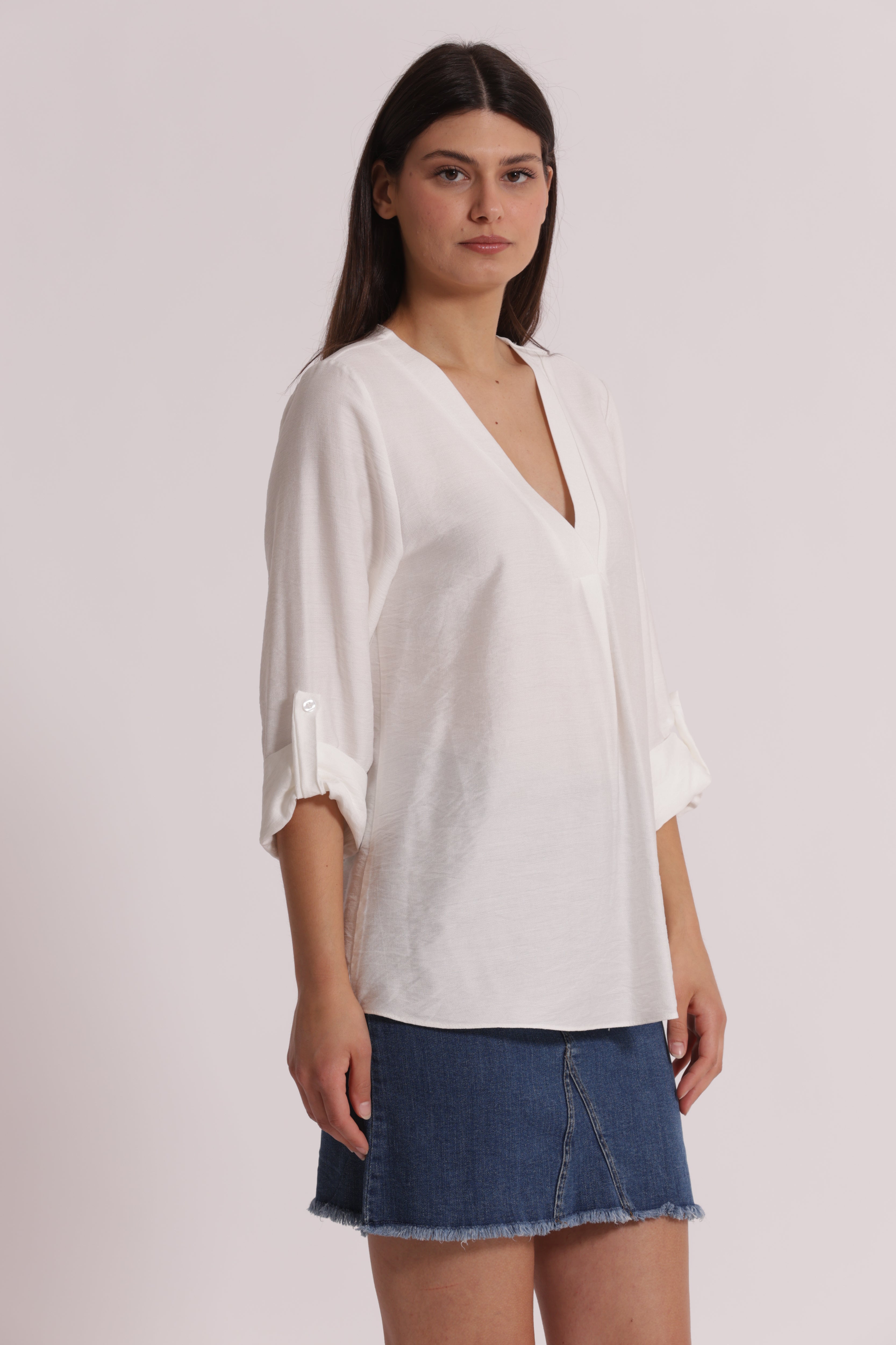Mimi Mua Blusa Maniche Tre Quarti Bianco S viscosa