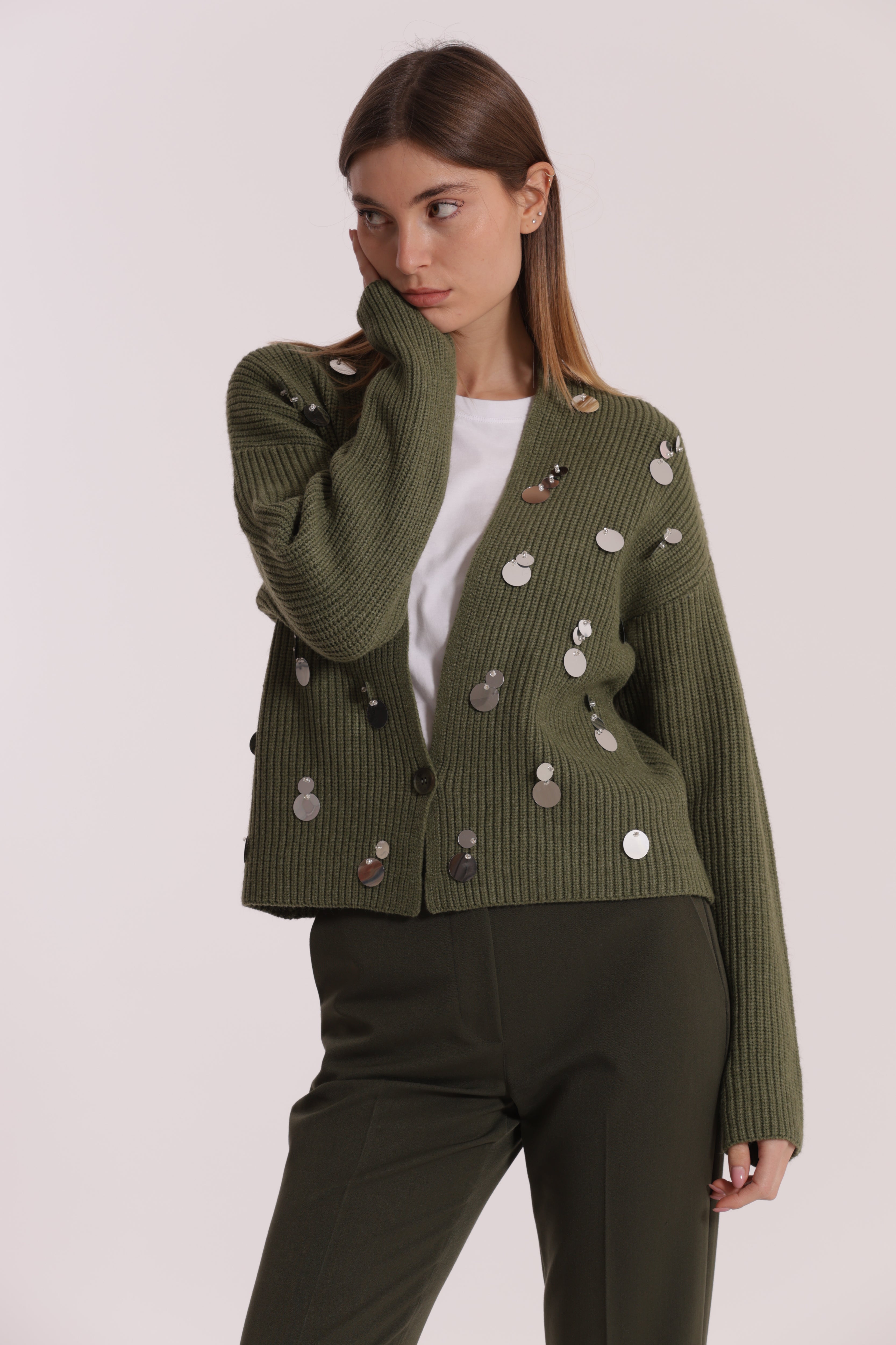 Mimi Mua Cardigan con Strass Nero Maglia Taglia S
