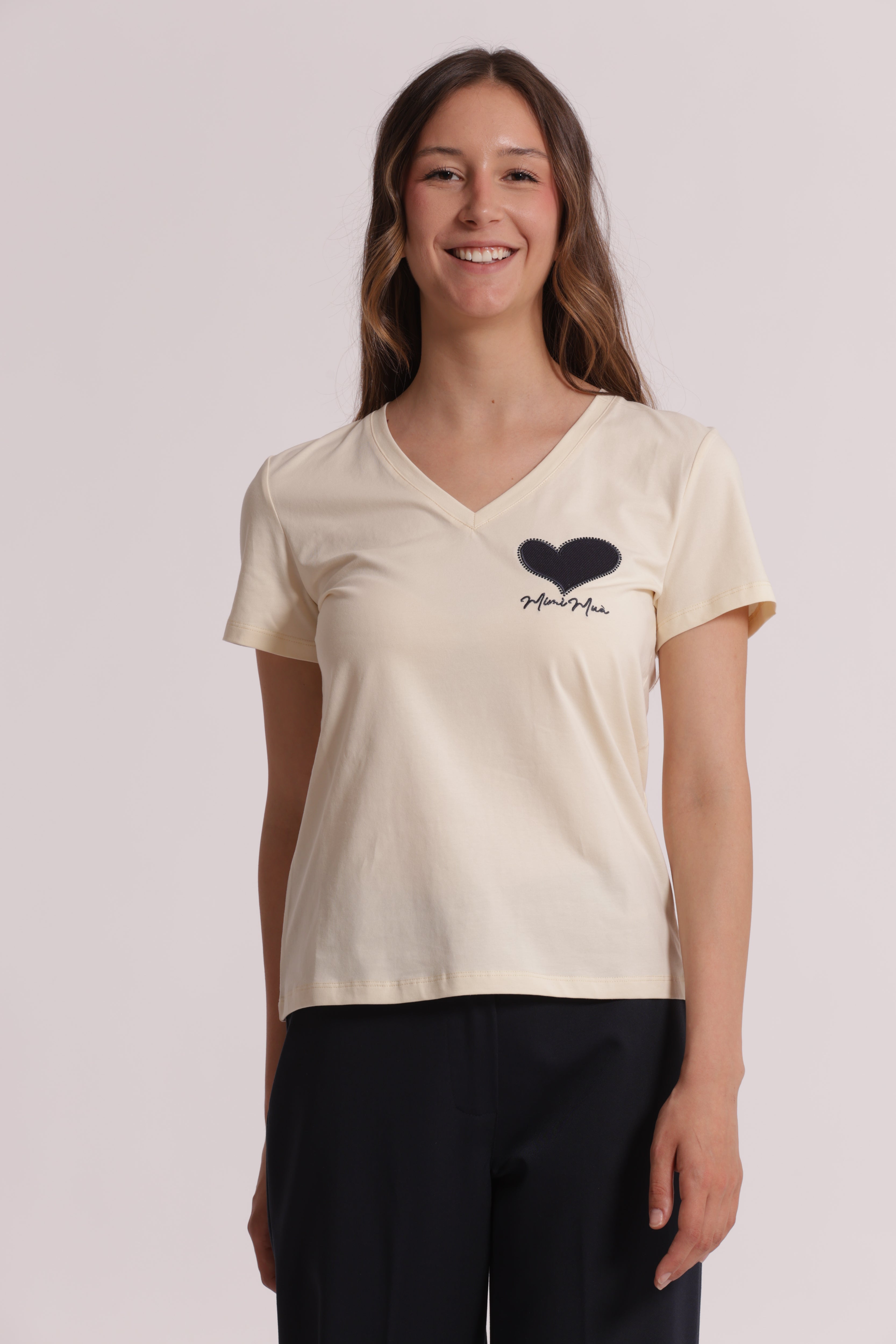 Mimi Mua t-shirt ricamo cuore bianca in cotone