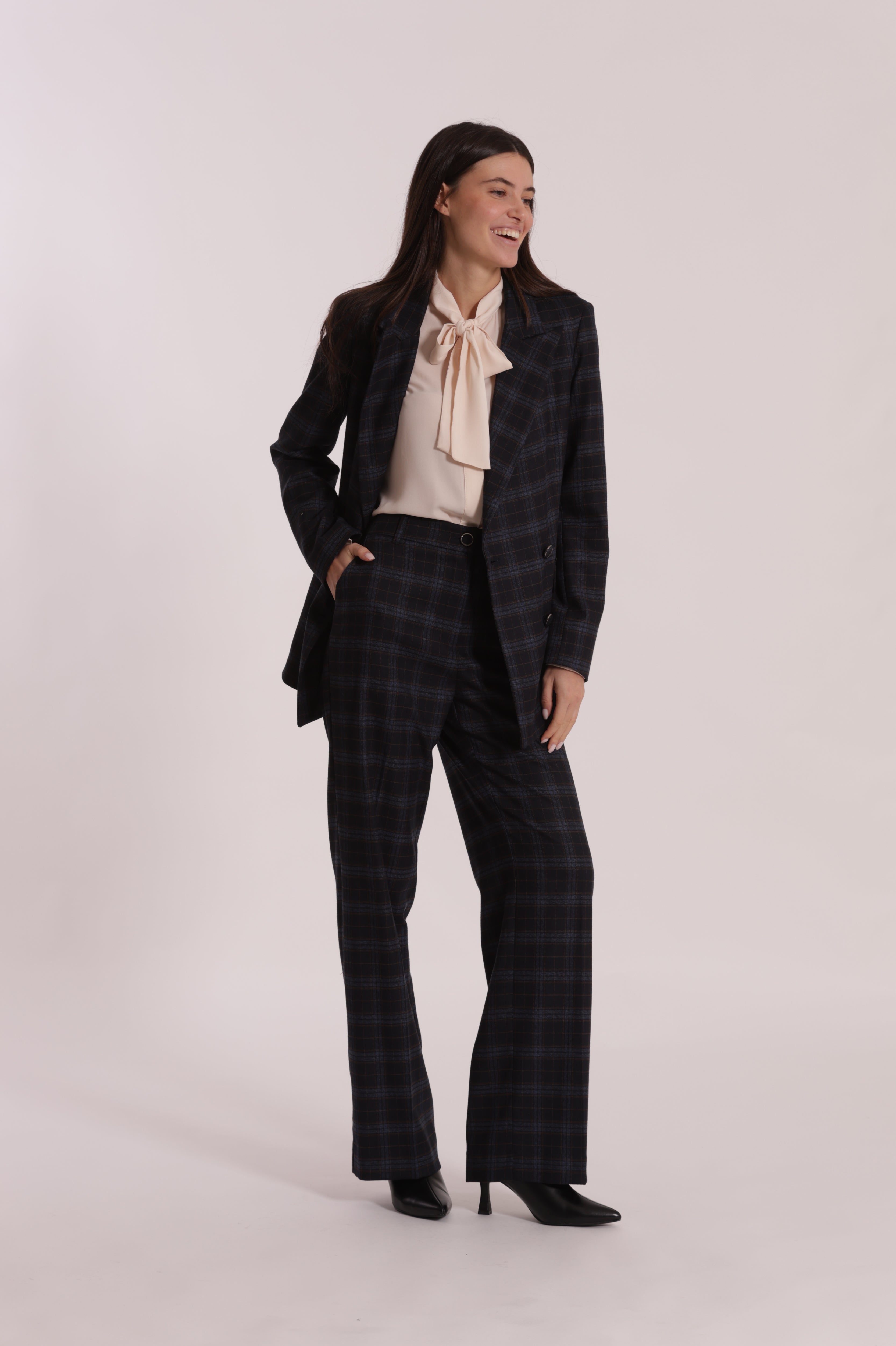 Mimi Mua Giacca Doppio Petto Check giacca blu