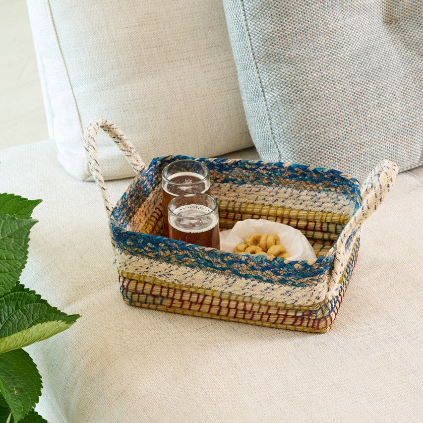 On Earth Layers cesto blu juta con manici 2 misure