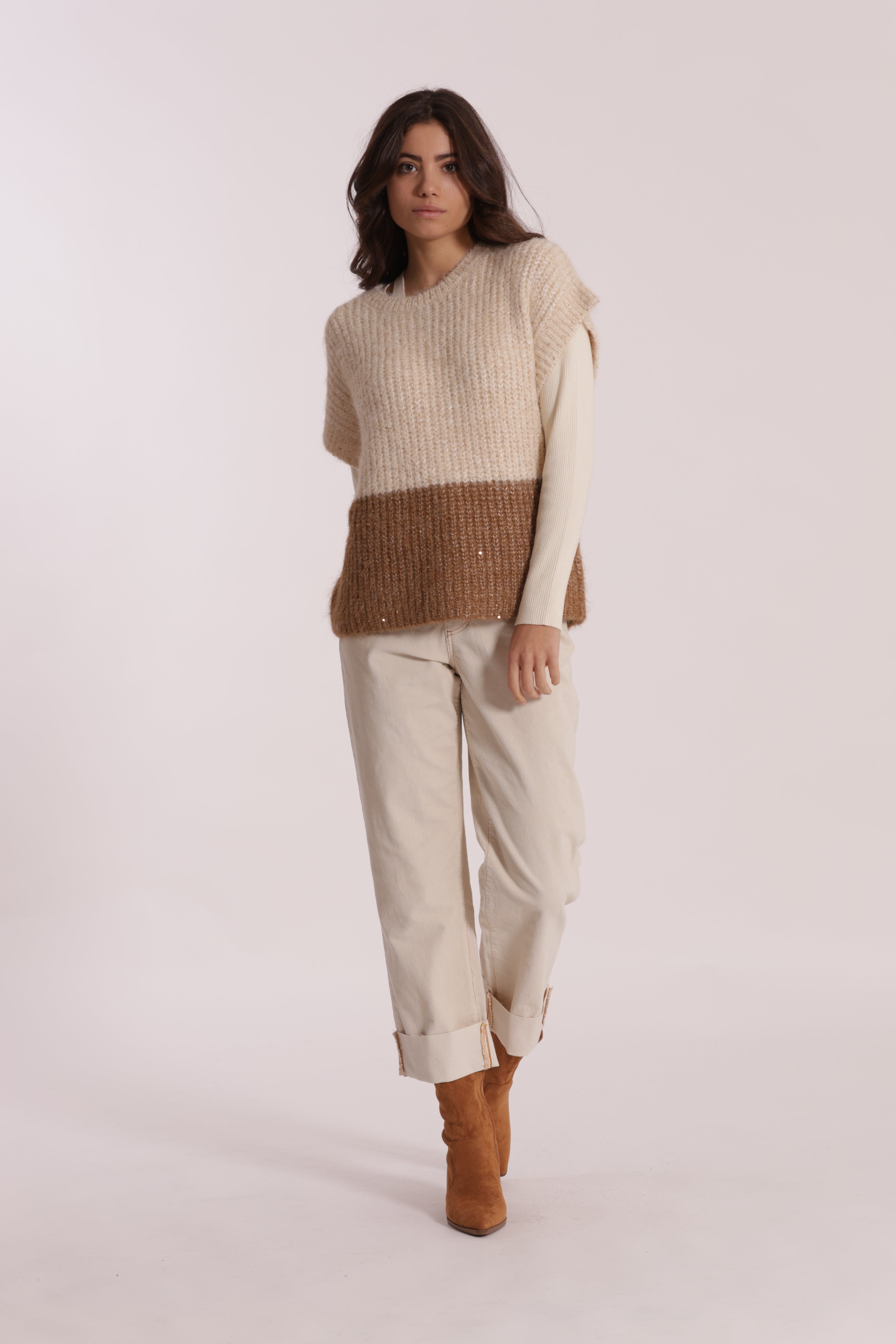 Mimi Mua Pantalone Cropped Velluto a Coste Panna