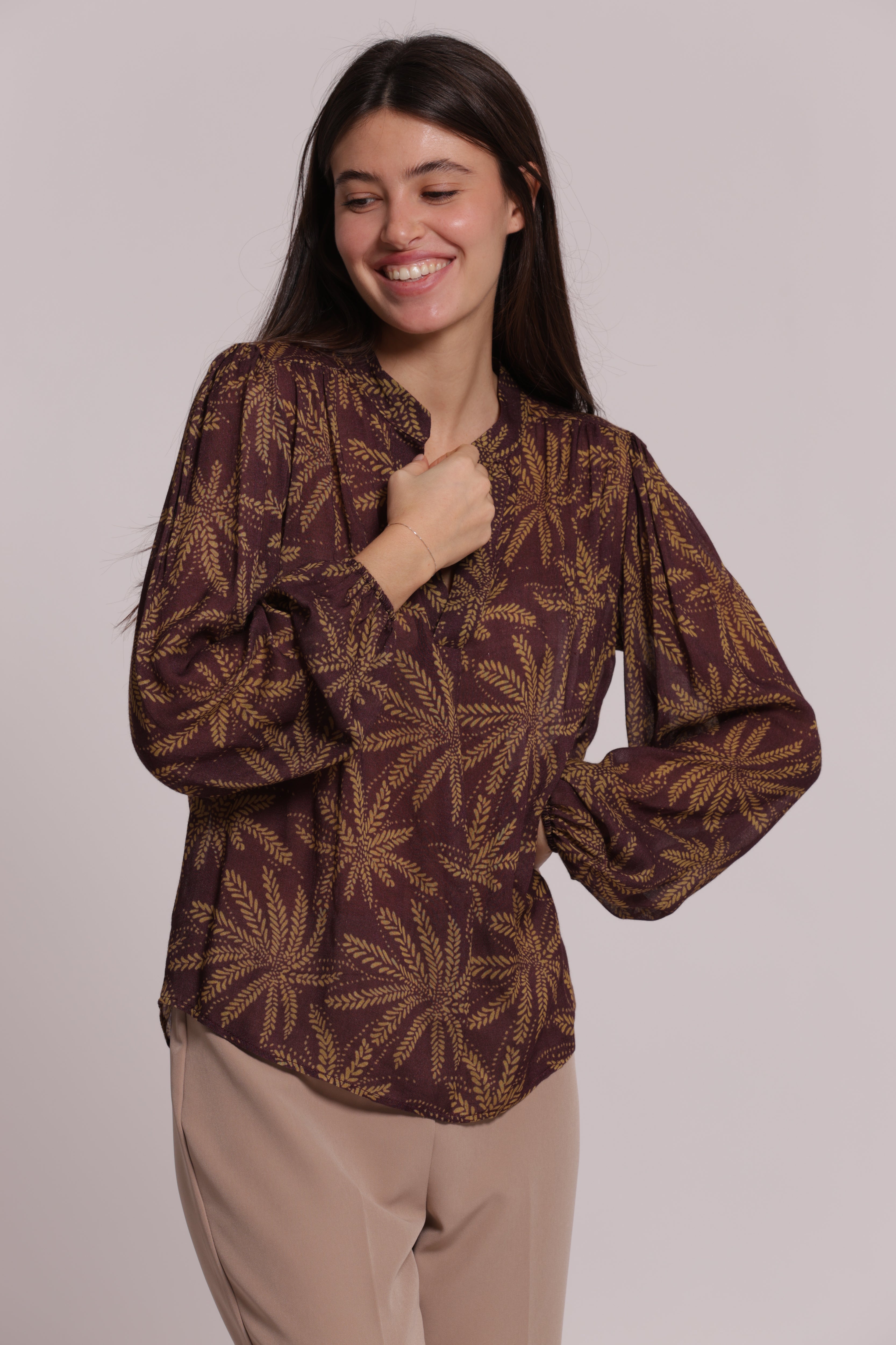 Mimi Mua Blusa Scollo V Garza Viscosa Fantasia