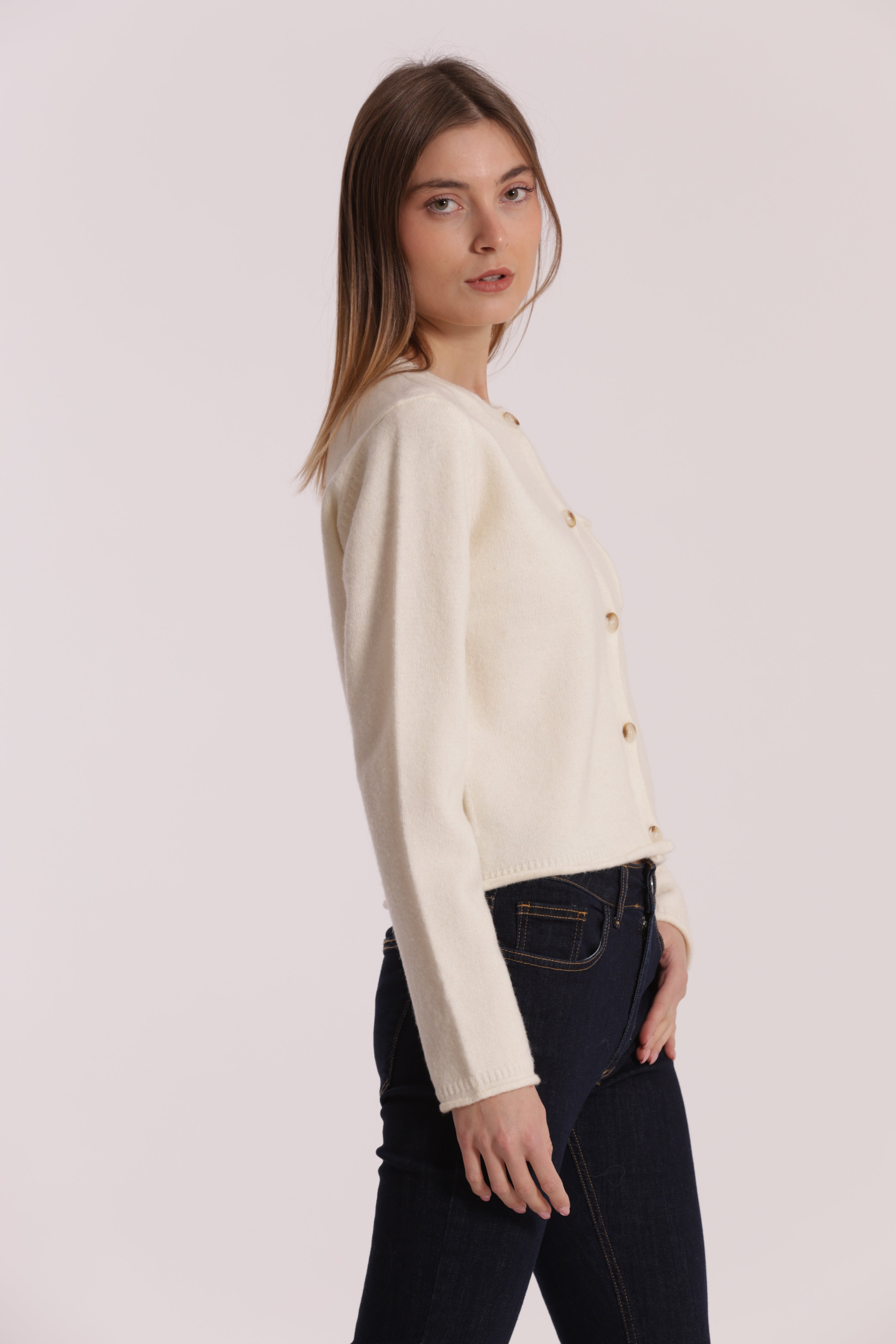 Mimi Mua cardigan maglia con taschino nero misto lana