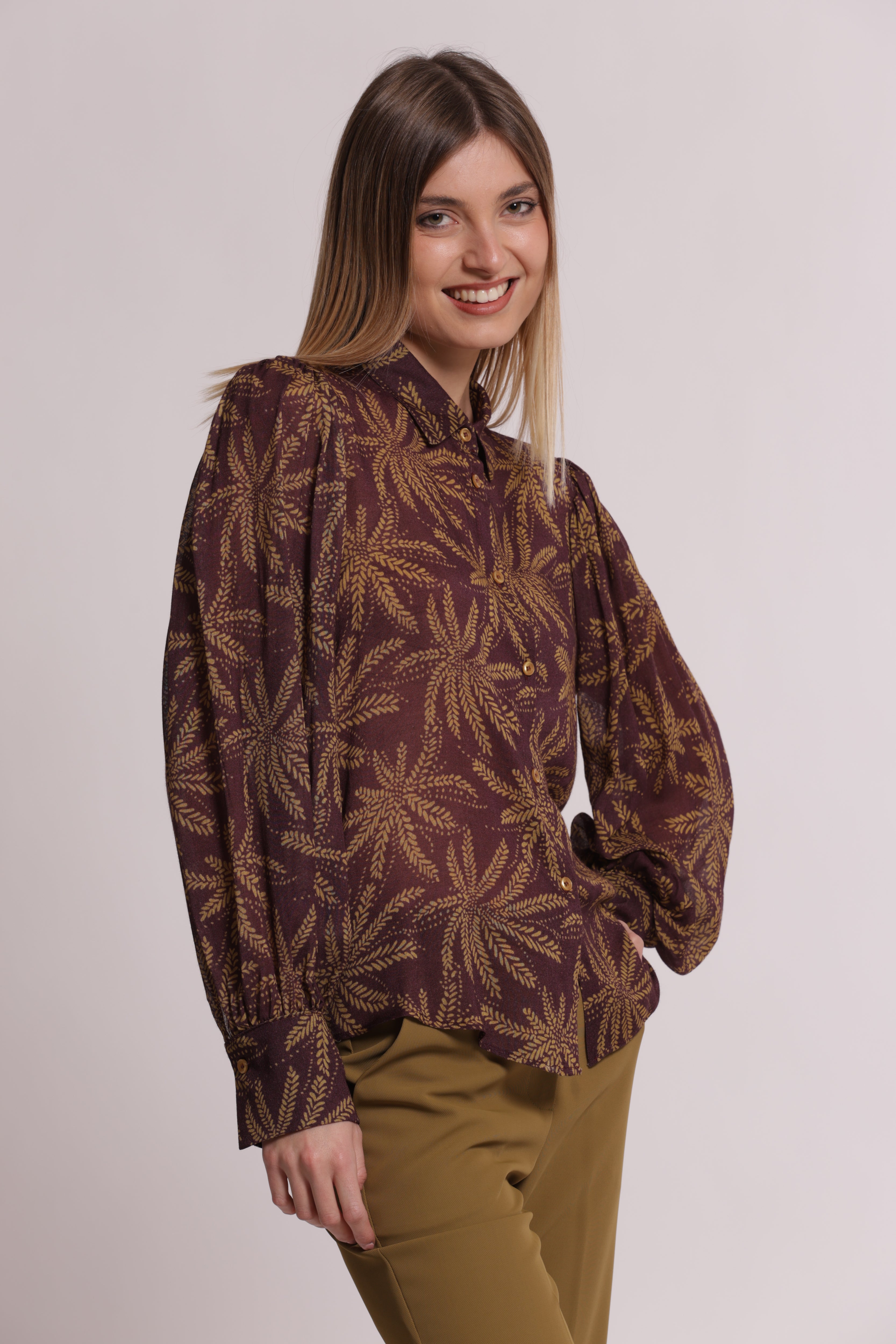 Mimi Mua camicia uomo garza viscosa verde militare