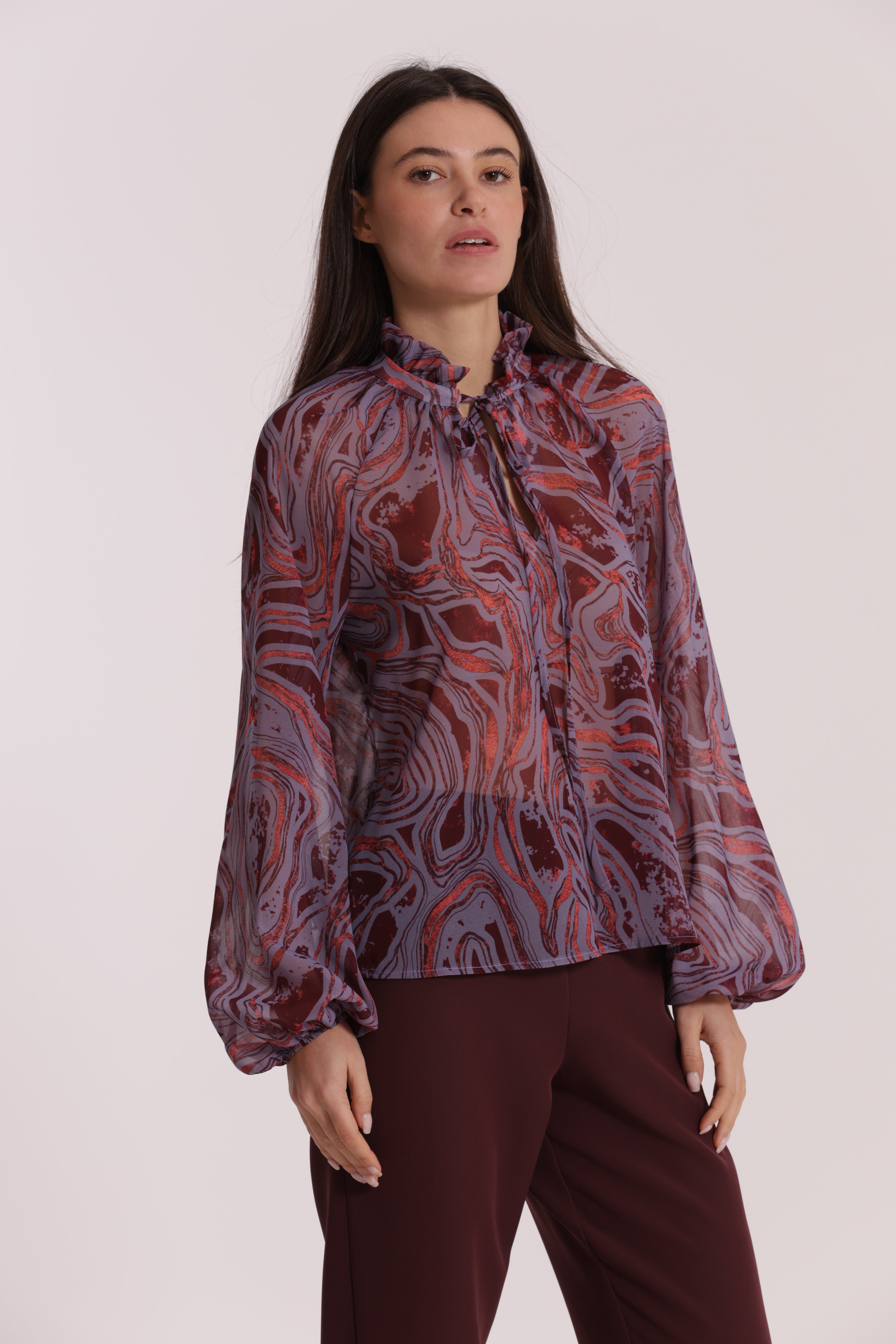 Mimi Mua Marmorea blusa malva bordeaux leggera