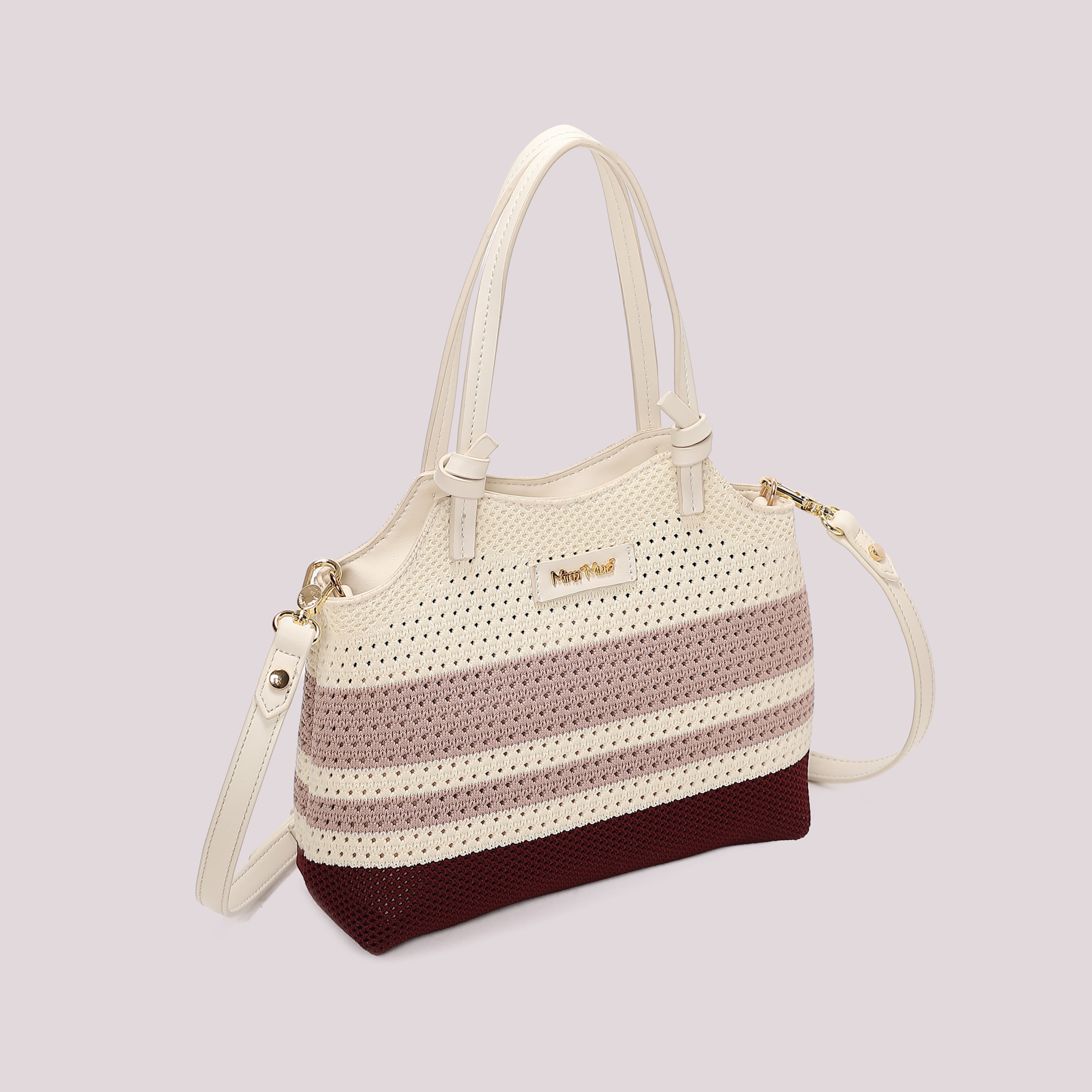 Mimi Mua Borsa Mano Maglia Righe ciclamino piccola