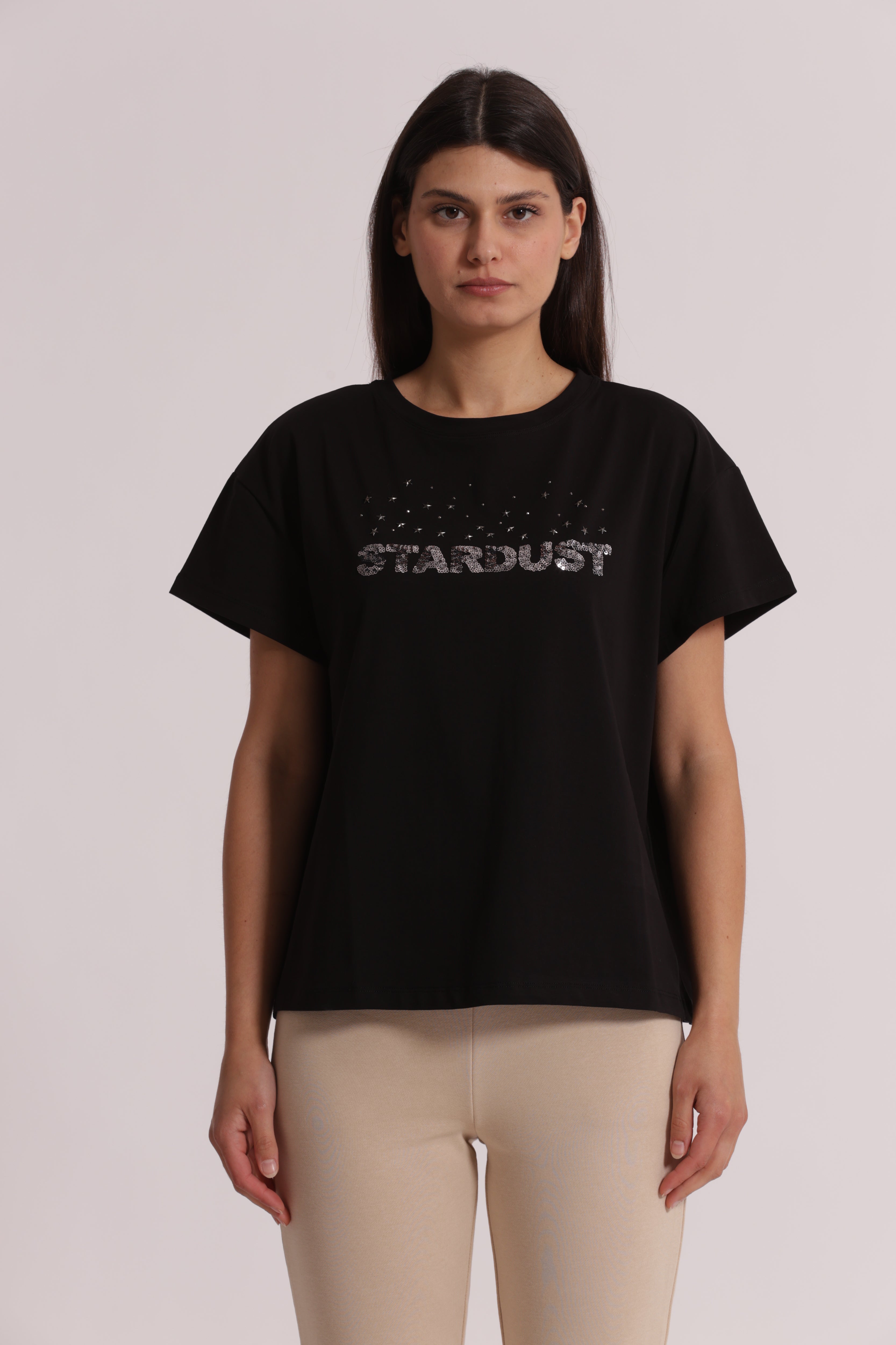 Mimi Mua T-Shirt Stardust in Paillettes bianca