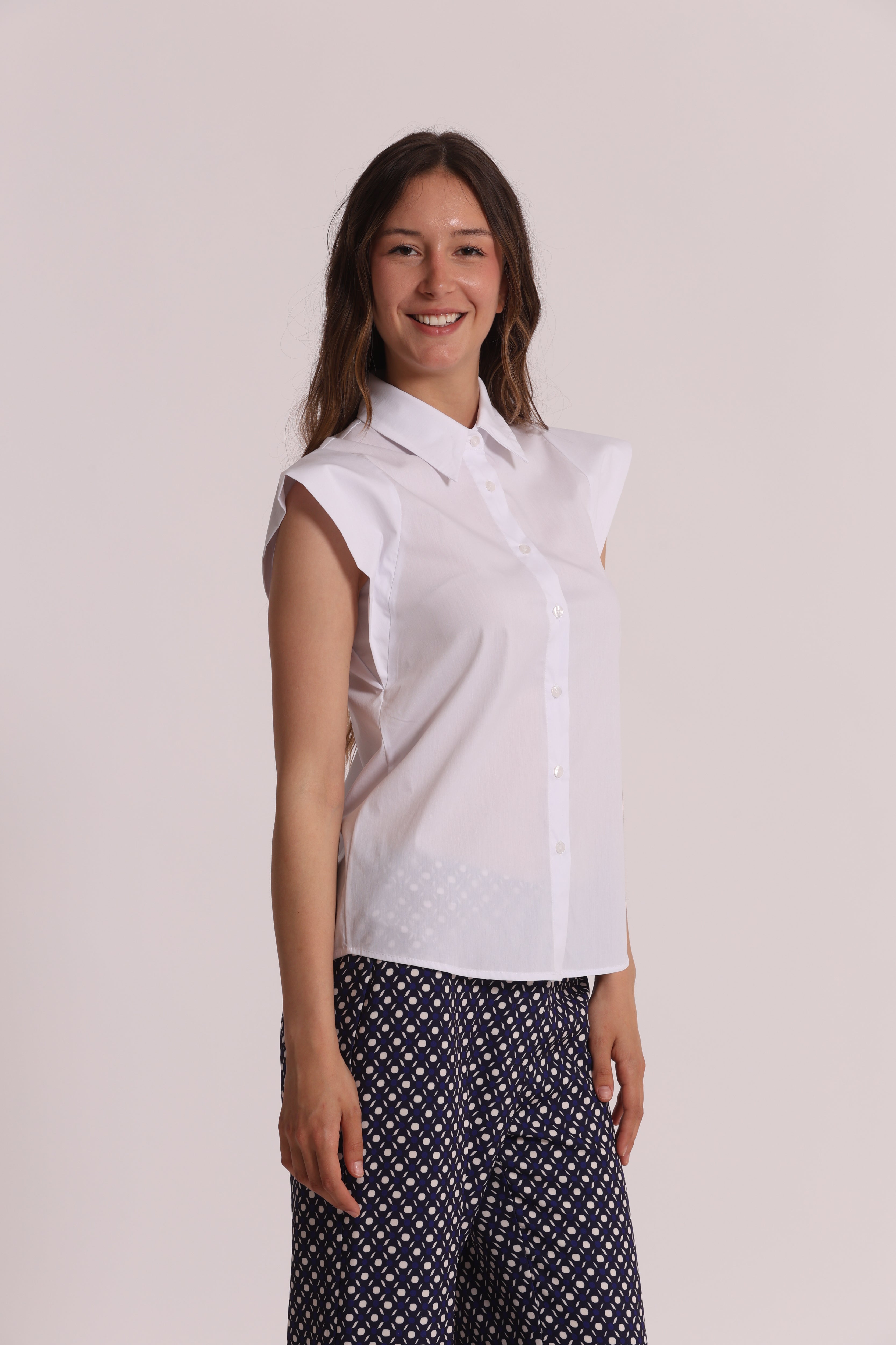 Mimi Mua Camicia in Cotone con Manica Aletta bianca