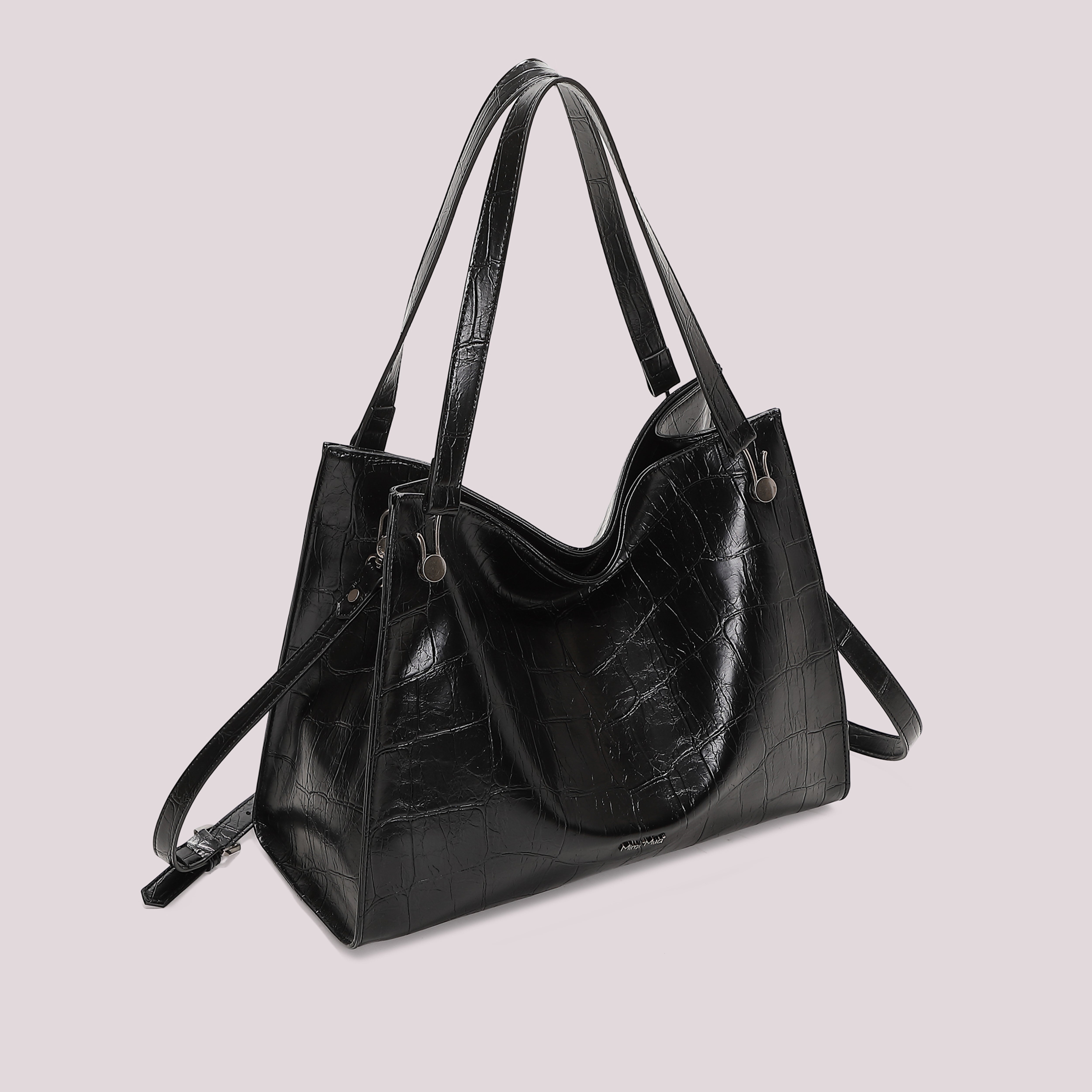 Mimi Mua Borsa Shopping Effetto Cocco Nero 36 cm