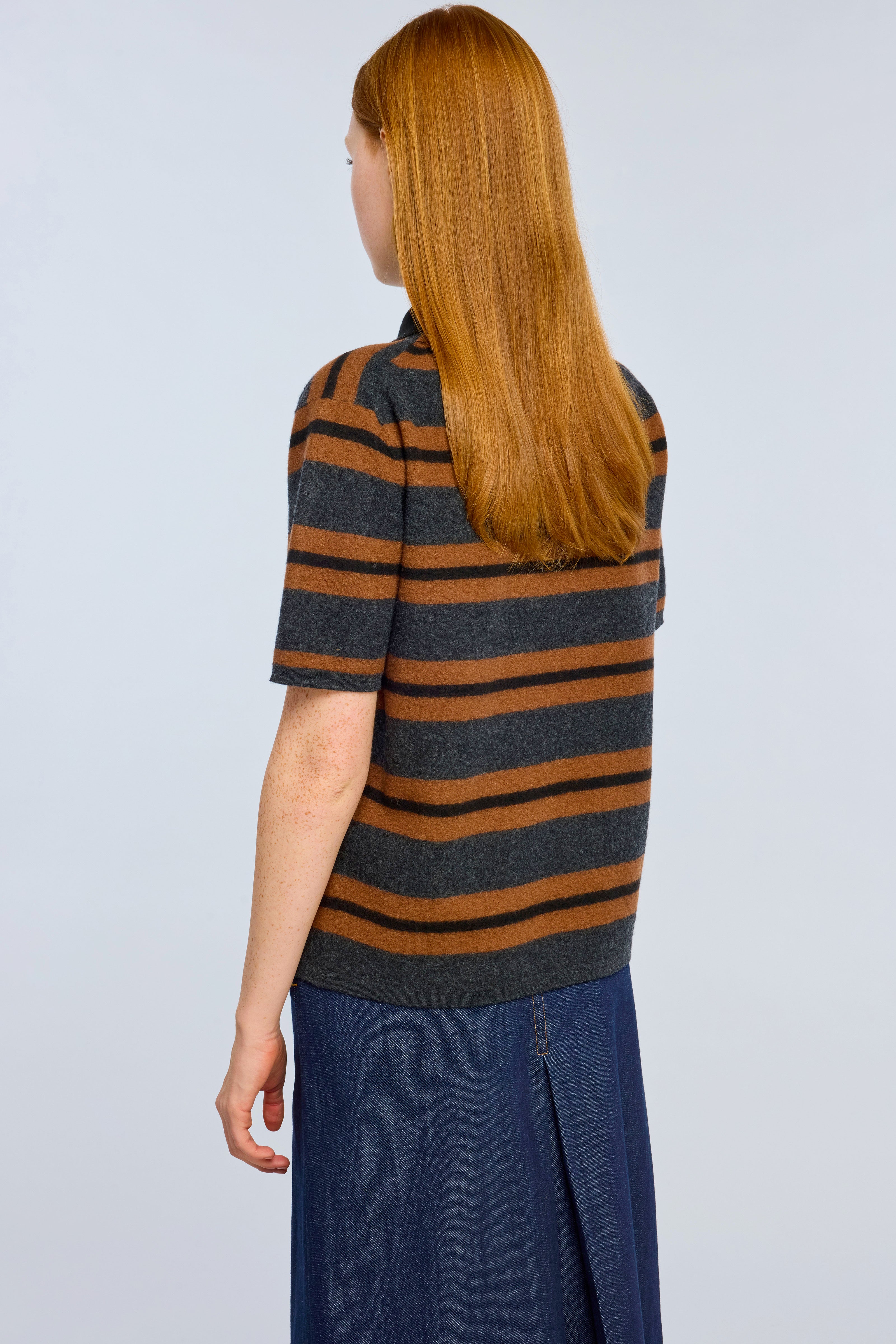 Semicouture Elsa Y6WB20 polo lana rigata blu riga burro