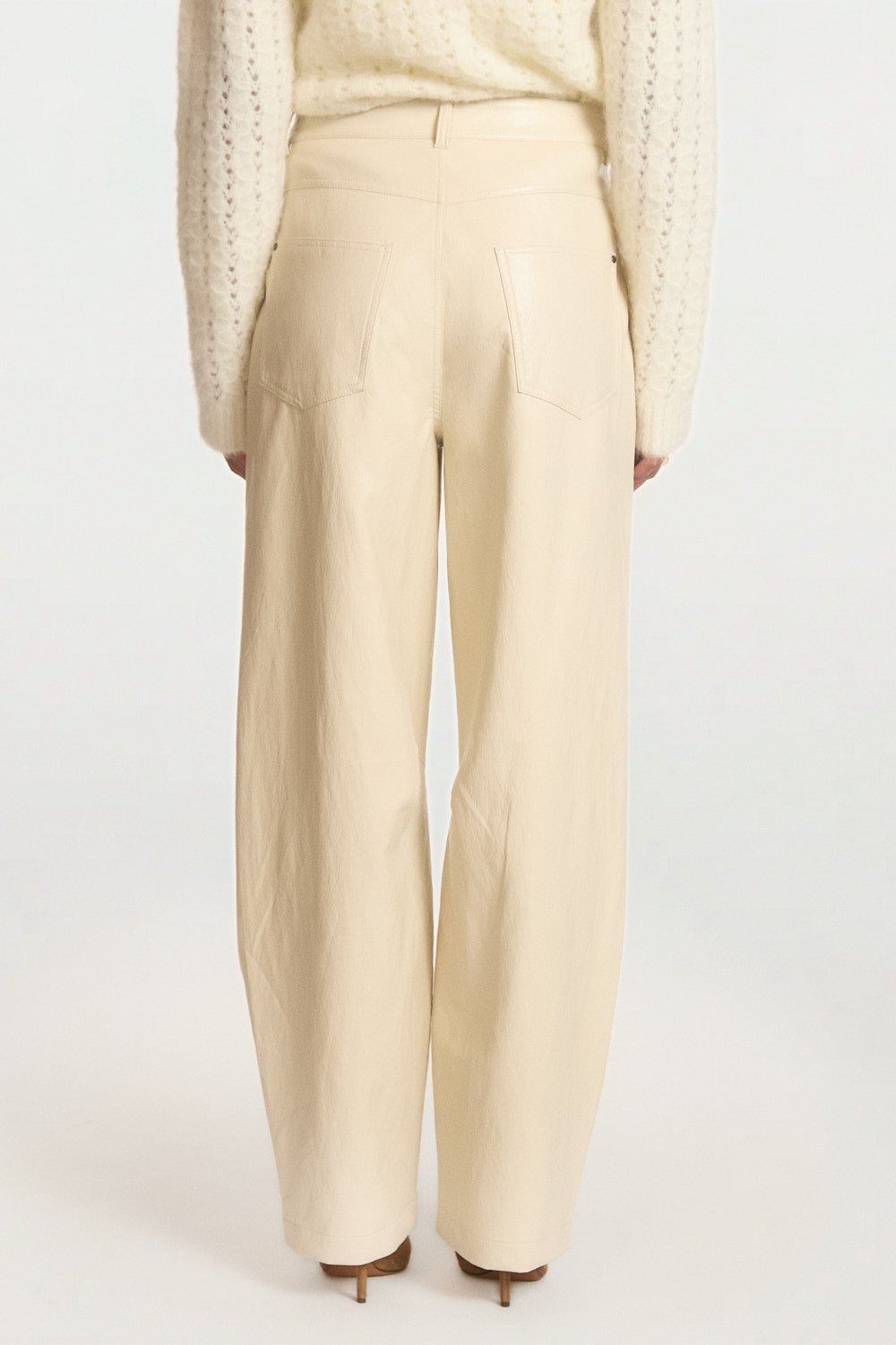 Aaiko Quin pantaloni ecopelle panna barrel