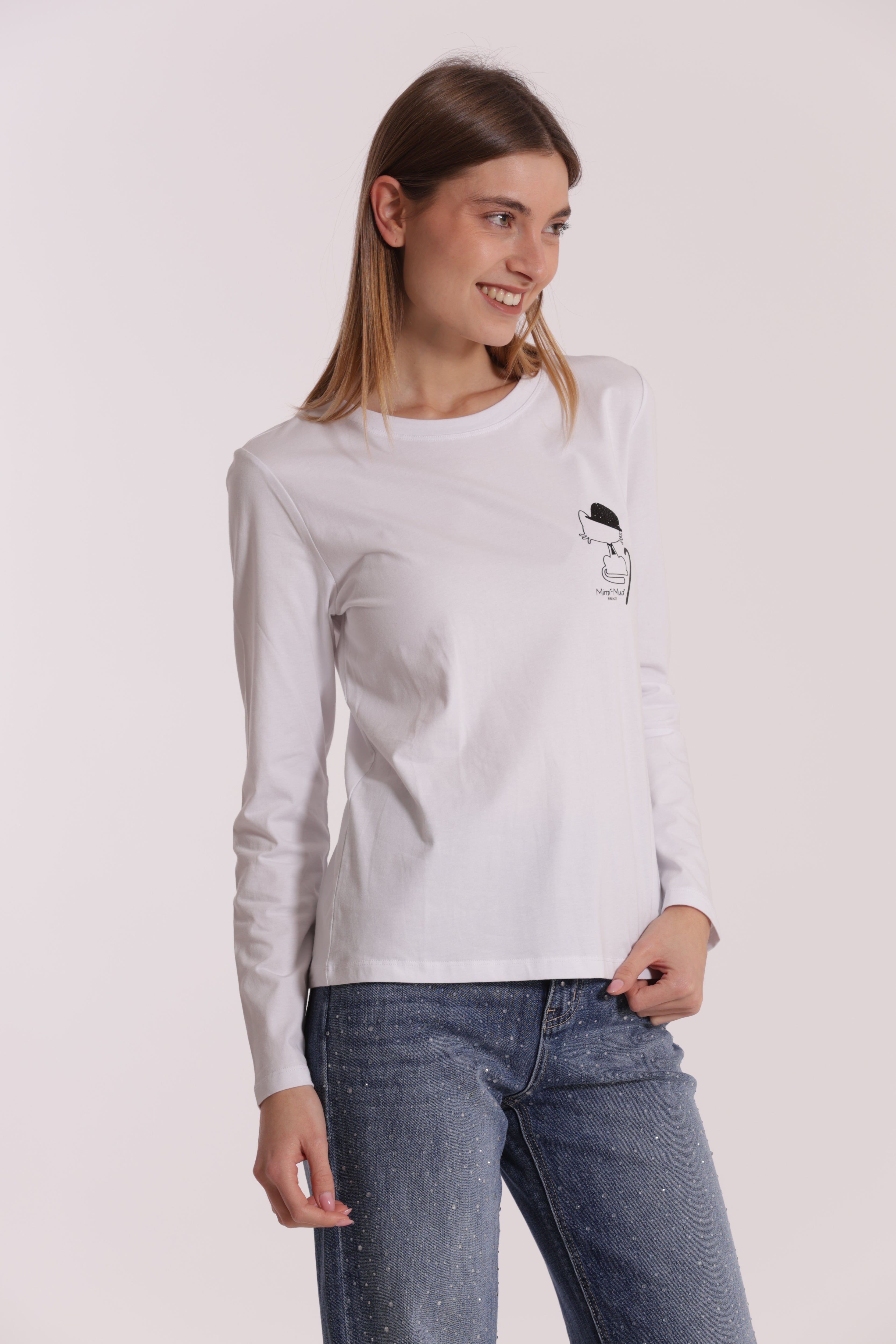 Mimi Mua T-Shirt Gatto Charlie Chaplin Bianca Cotone