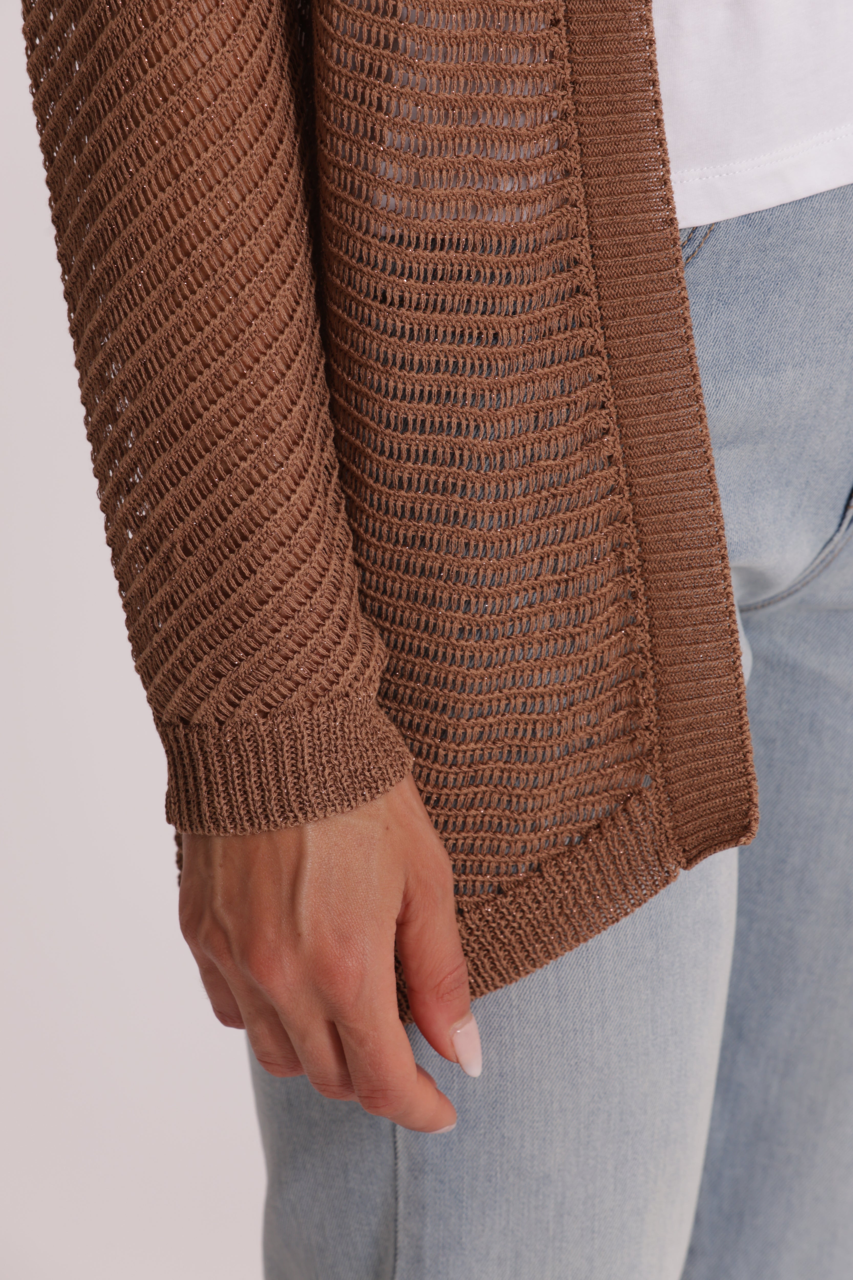 Mimi Mua Cardigan Lungo Traforato maglia nero leggero