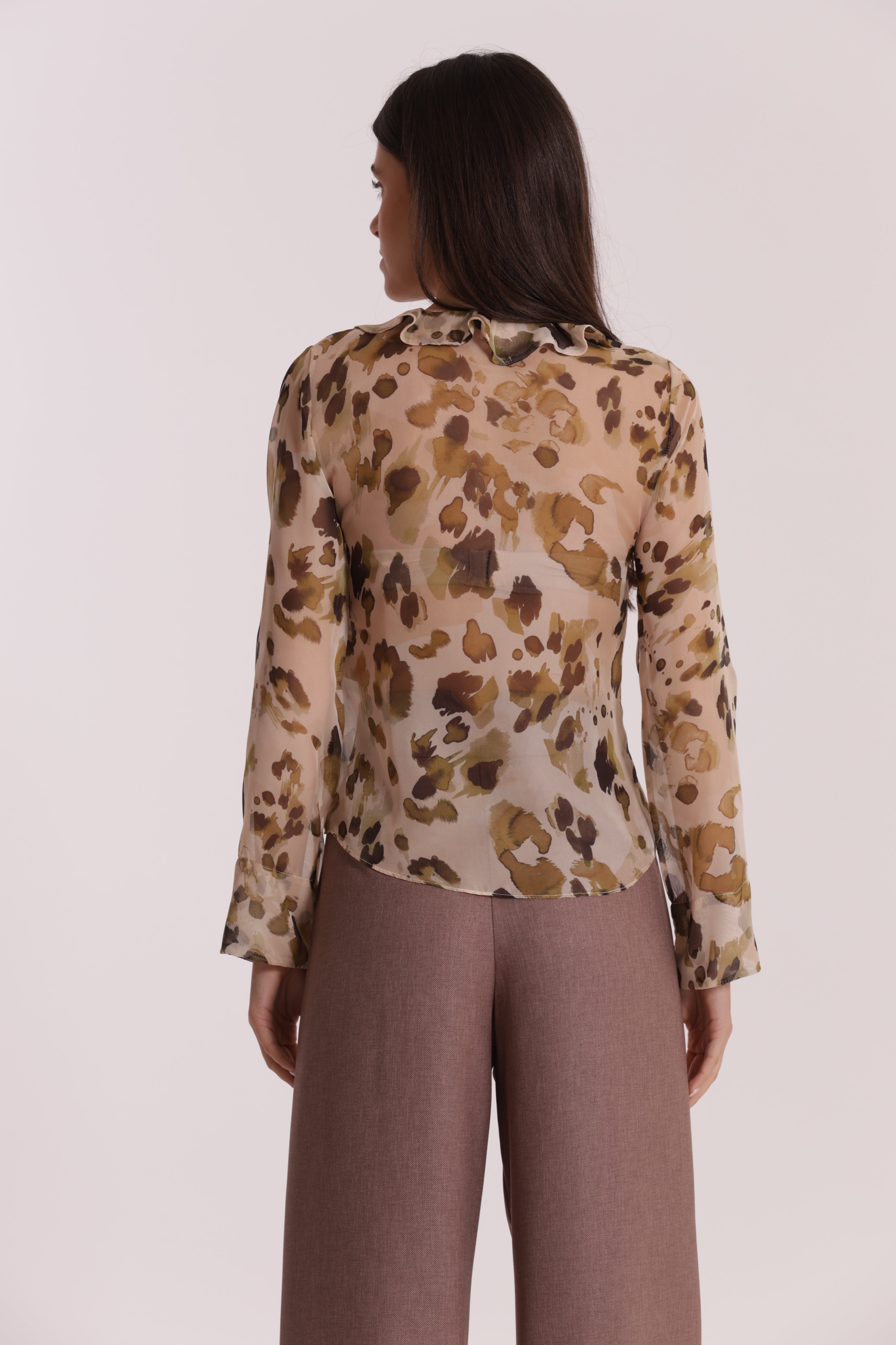 Mimi Mua Rouches Leo blusa panna militare stampata