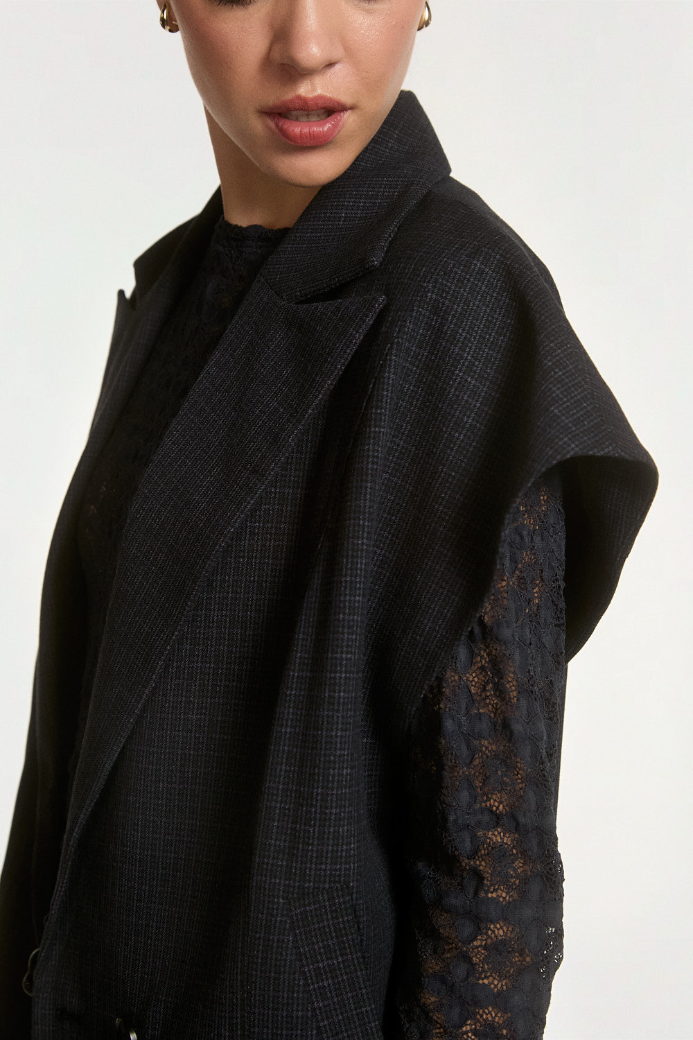 Aaiko Laon gilet nero quadri doppiopetto