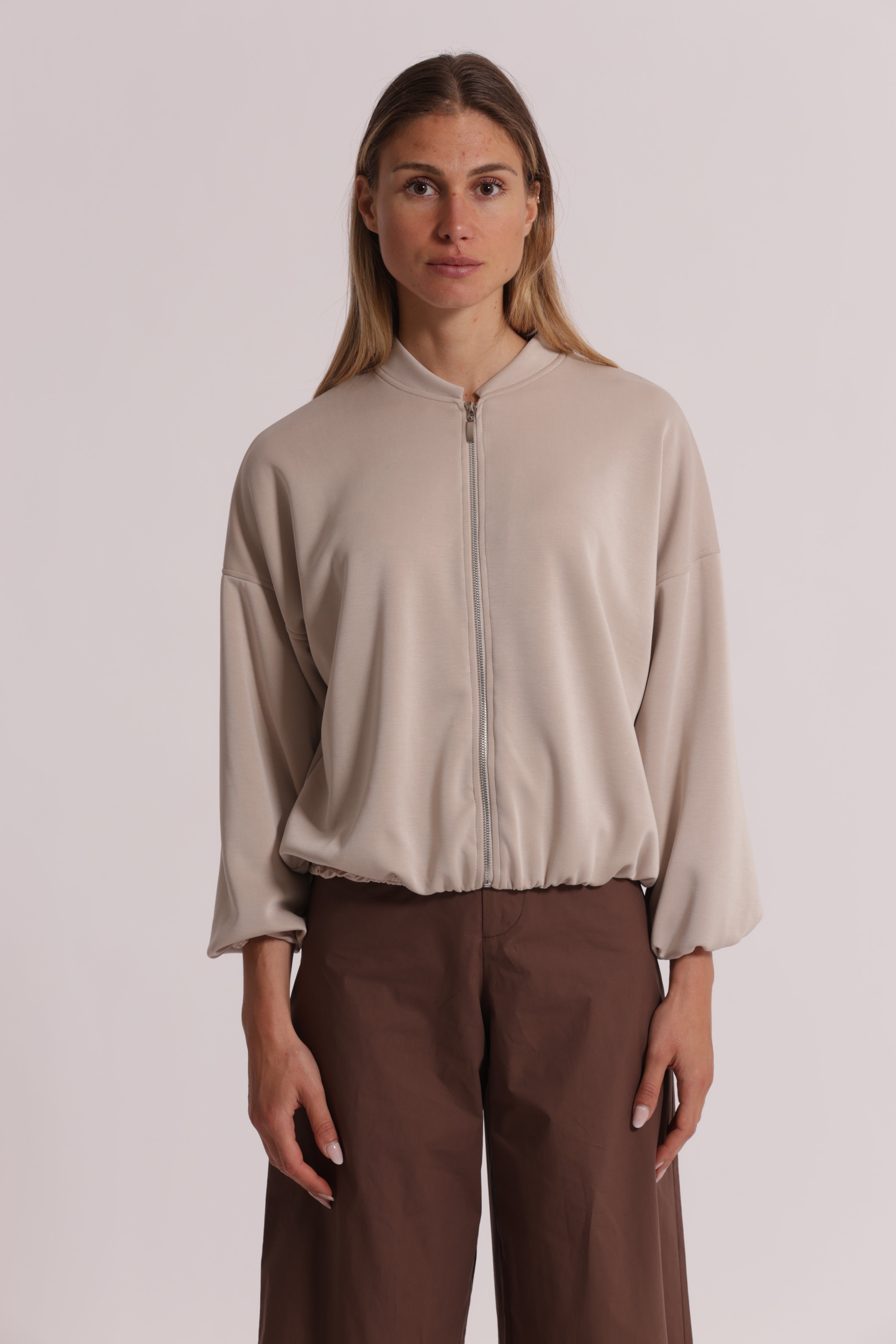 Mimi Mua Giacca con Zip Panna Elasticizzata
