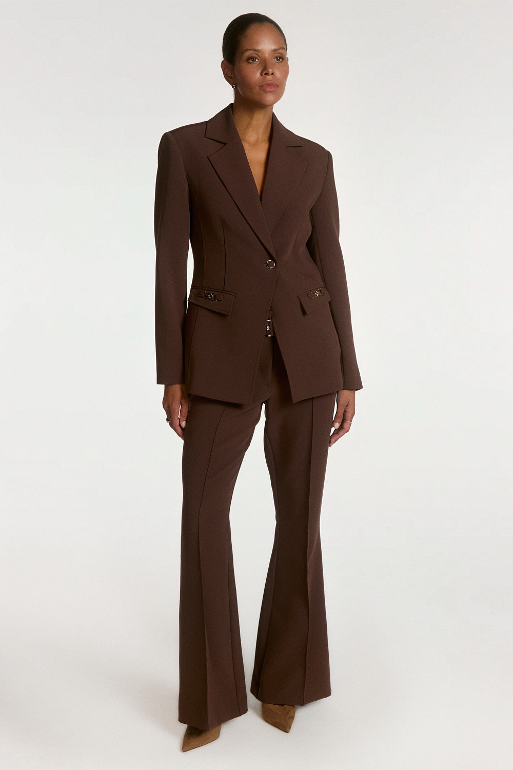 Aaiko Glenn Pantaloni Flare Marrone Fudge Vita Alta