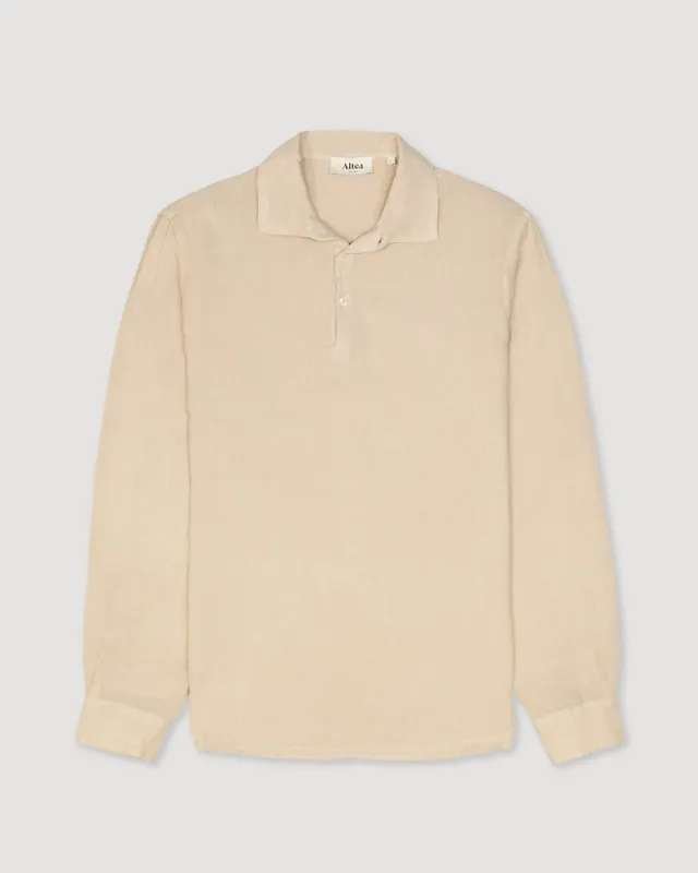Altea Bahia polo in lino beige regular manica lunga