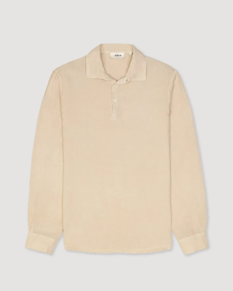 Altea Bahia polo in lino beige regular manica lunga