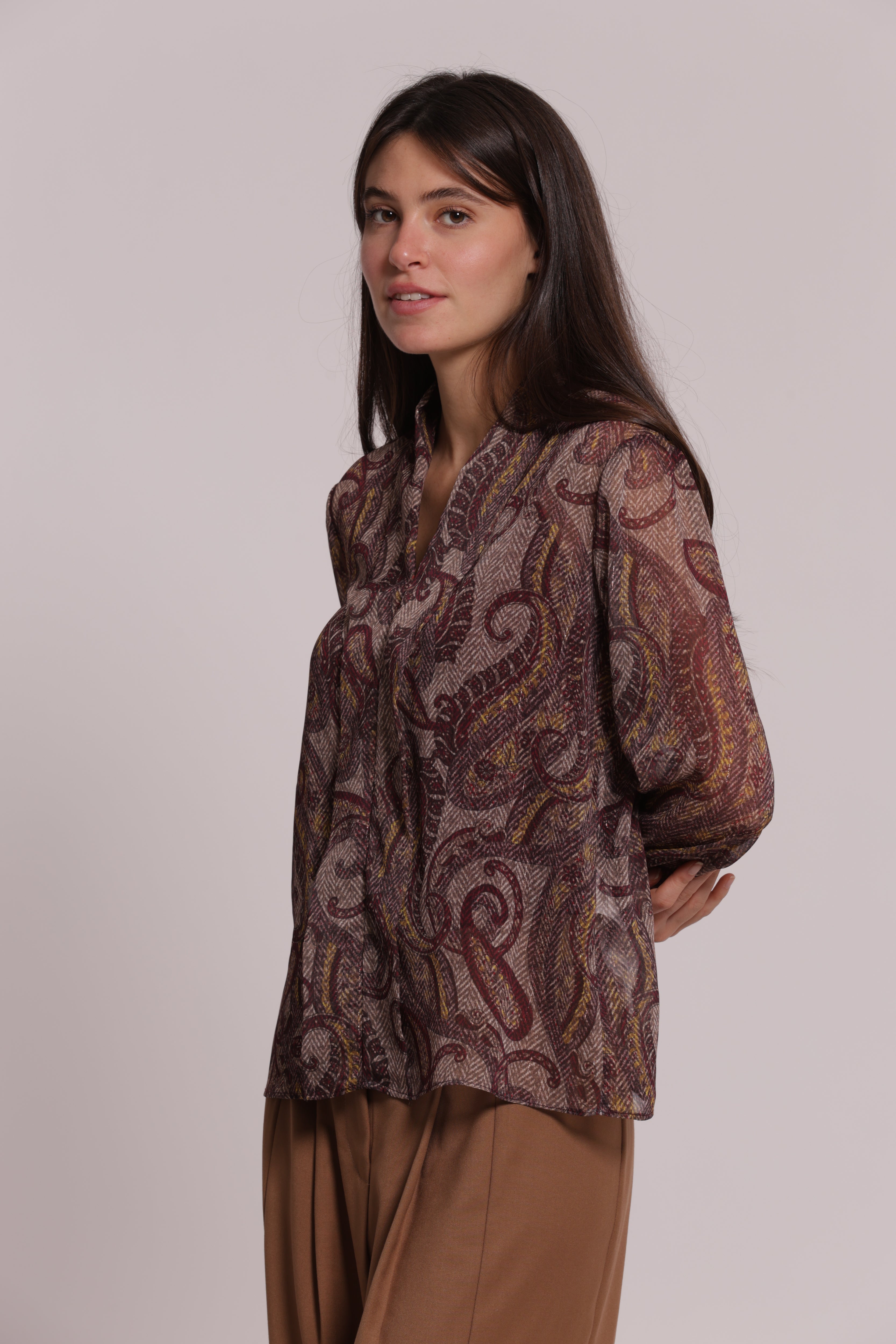 Mimi Mua Blusa Paisley Scollo a V blusa prugna