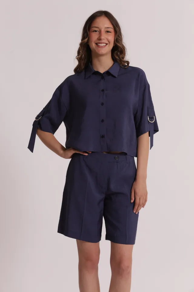 Mimi Mua Cropped Fibbie Modal Cupro Camicia Latte