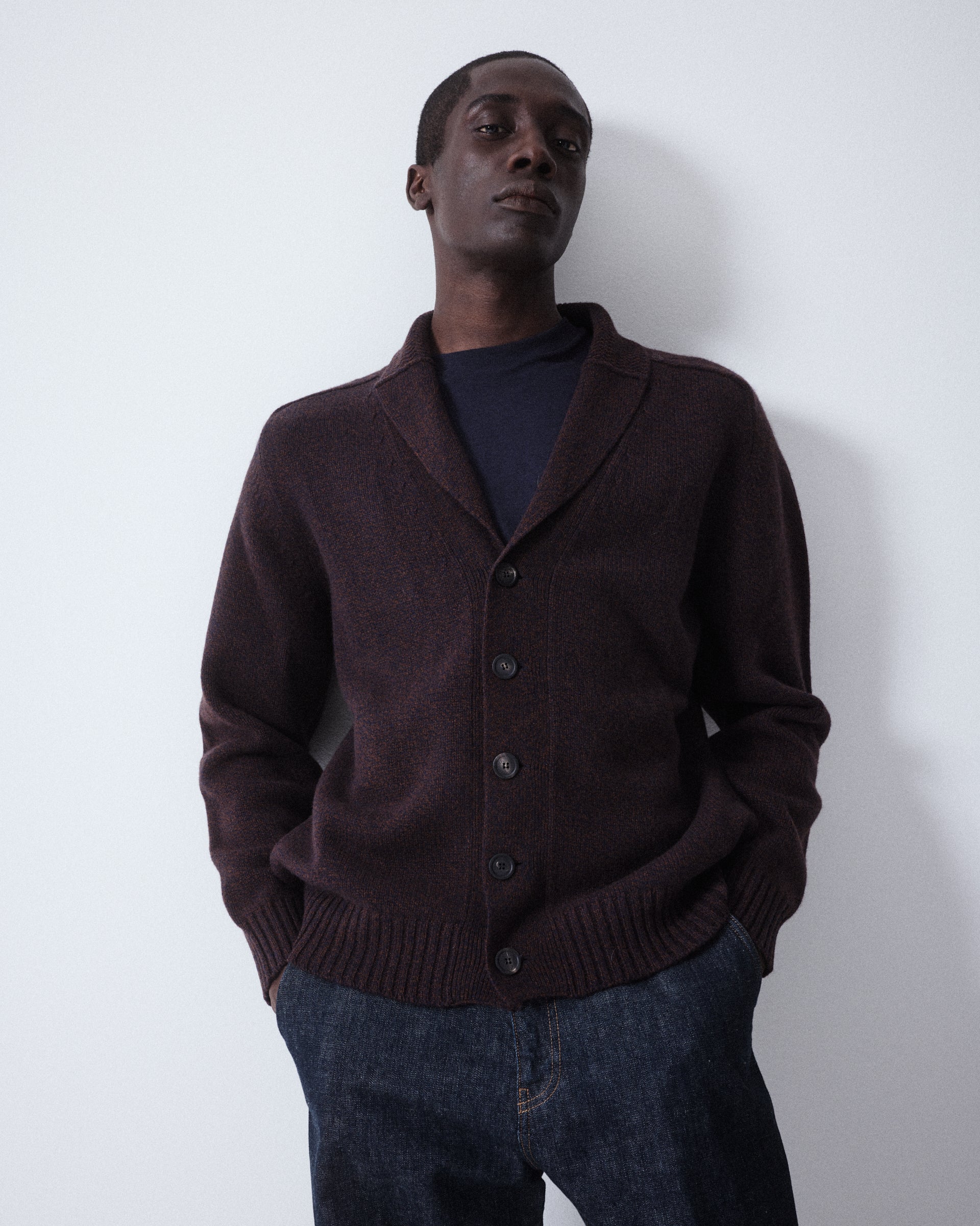 Altea cardigan collo a scialle marrone in lana e cashmere