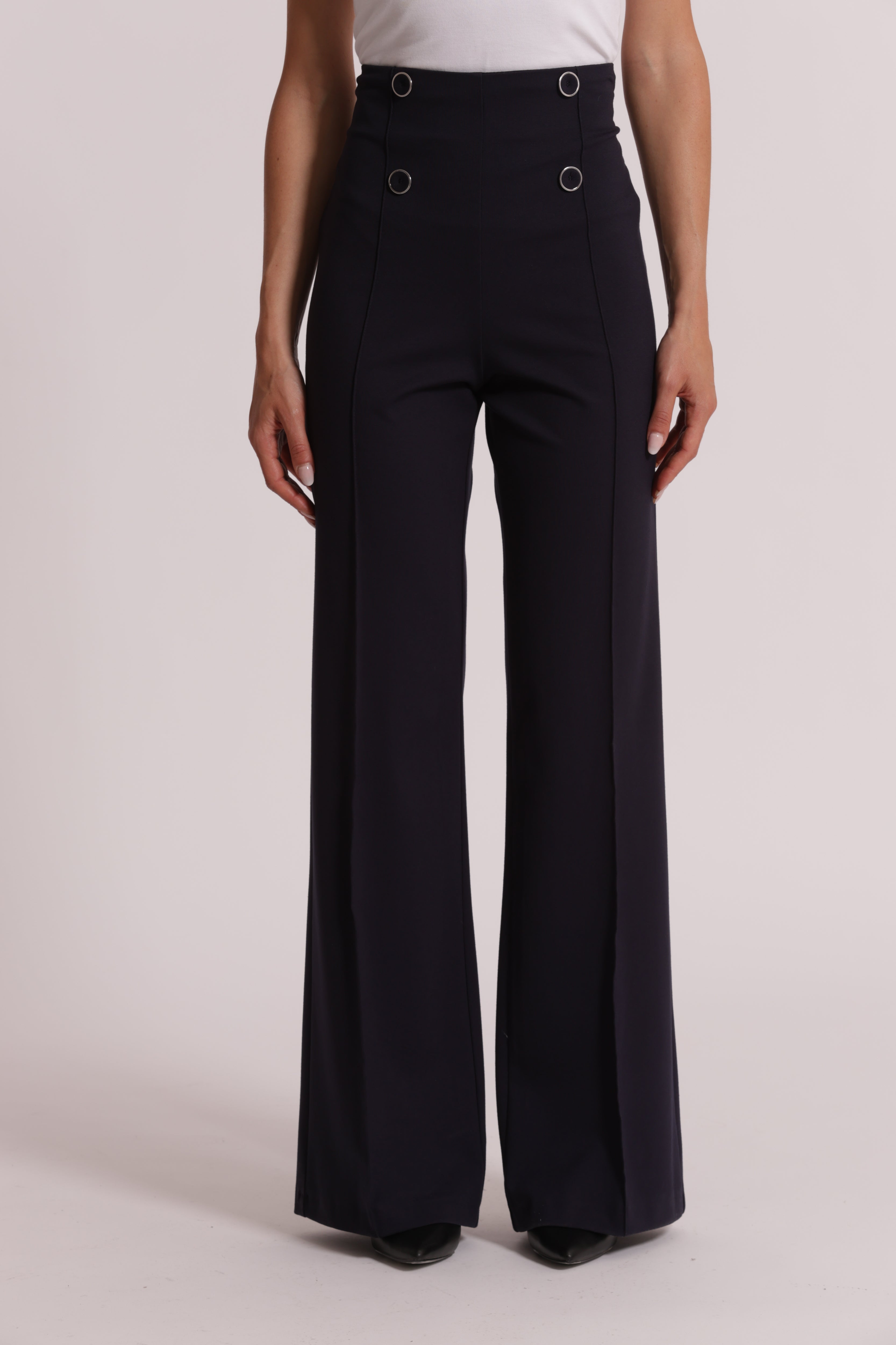 Mimi Mua Pantalone Punto Milano Bottoni Bianco