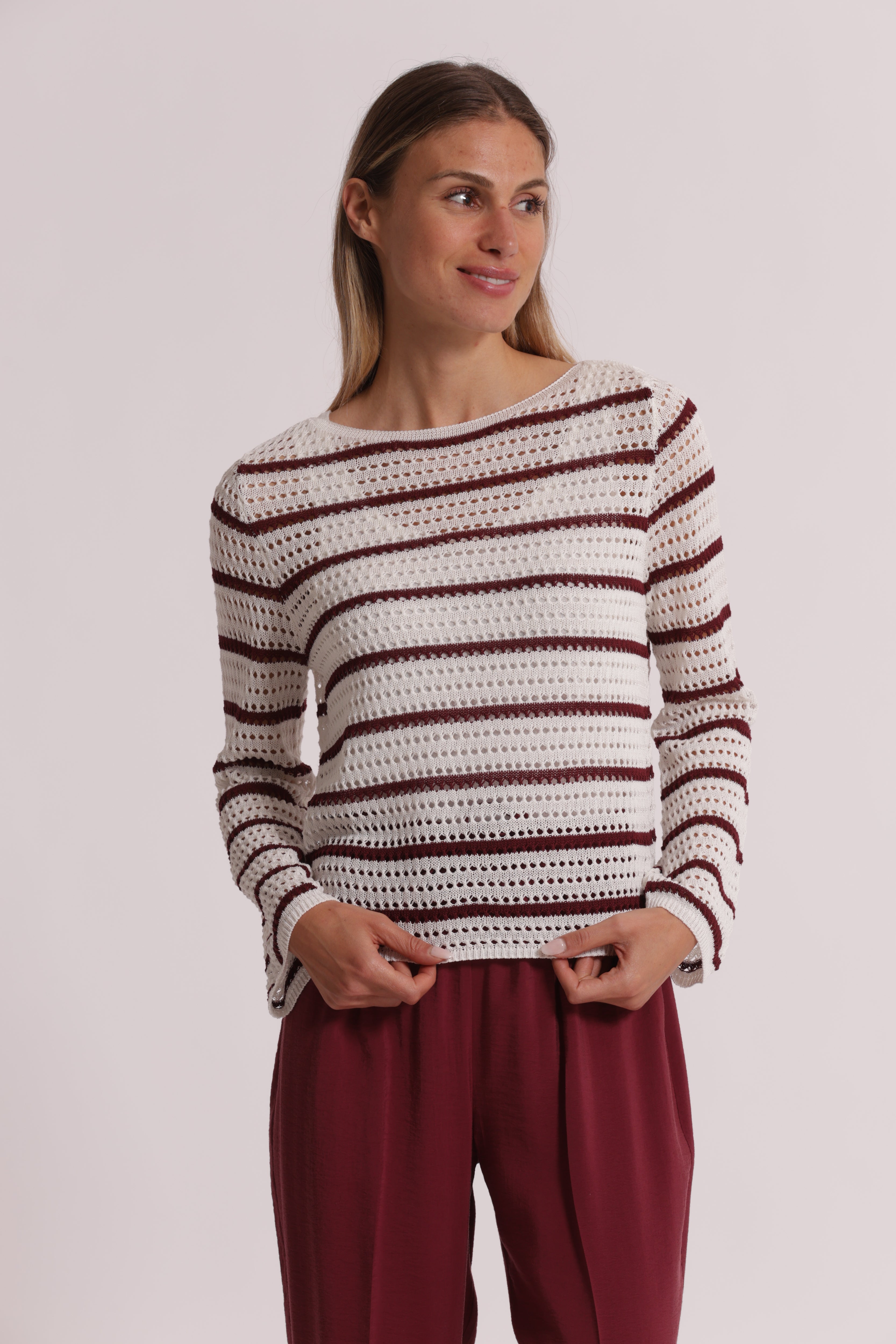 Mimi Mua maglia traforata bicolor nero panna