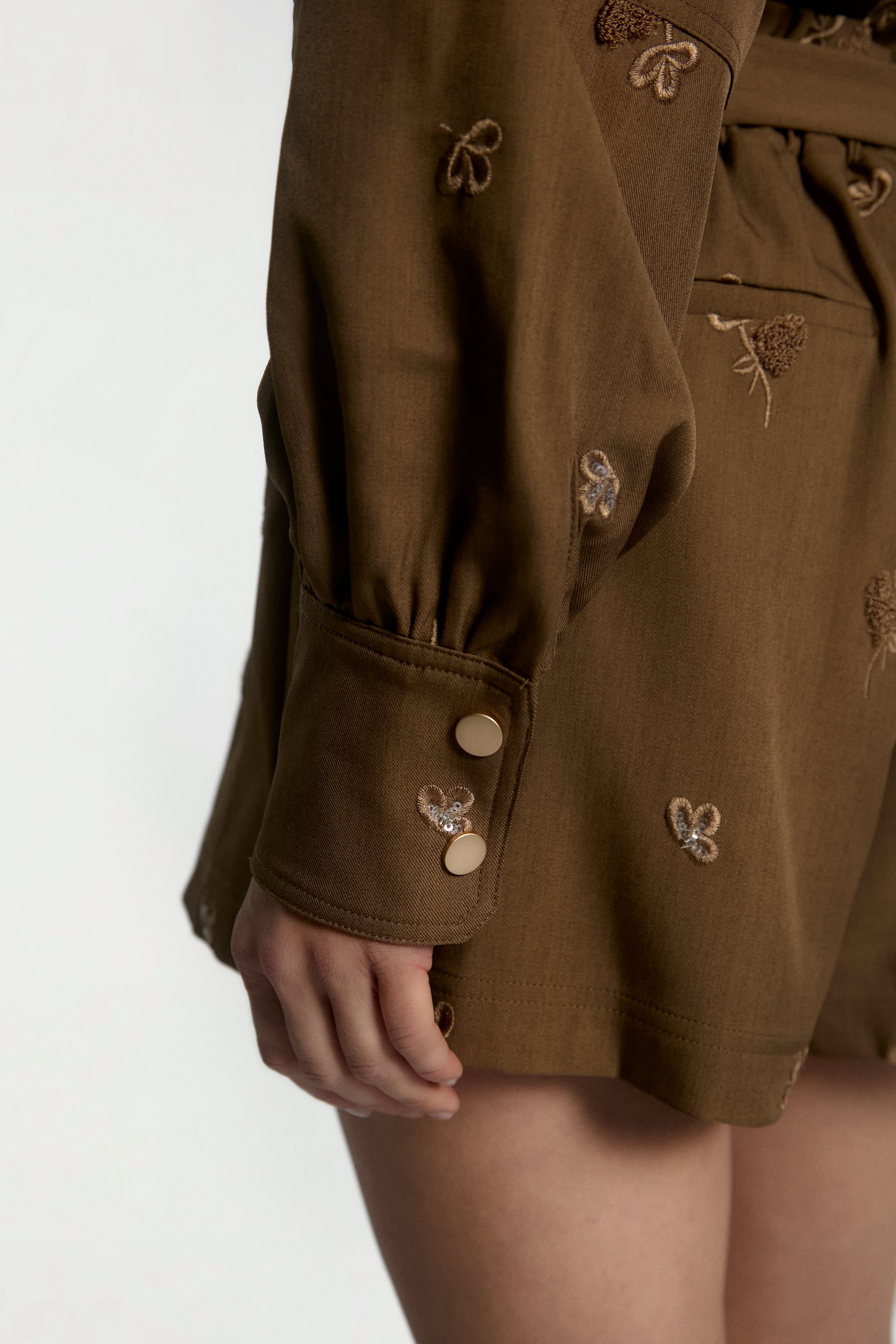 Aaiko Sete giacca verde teak ricamata zip oro