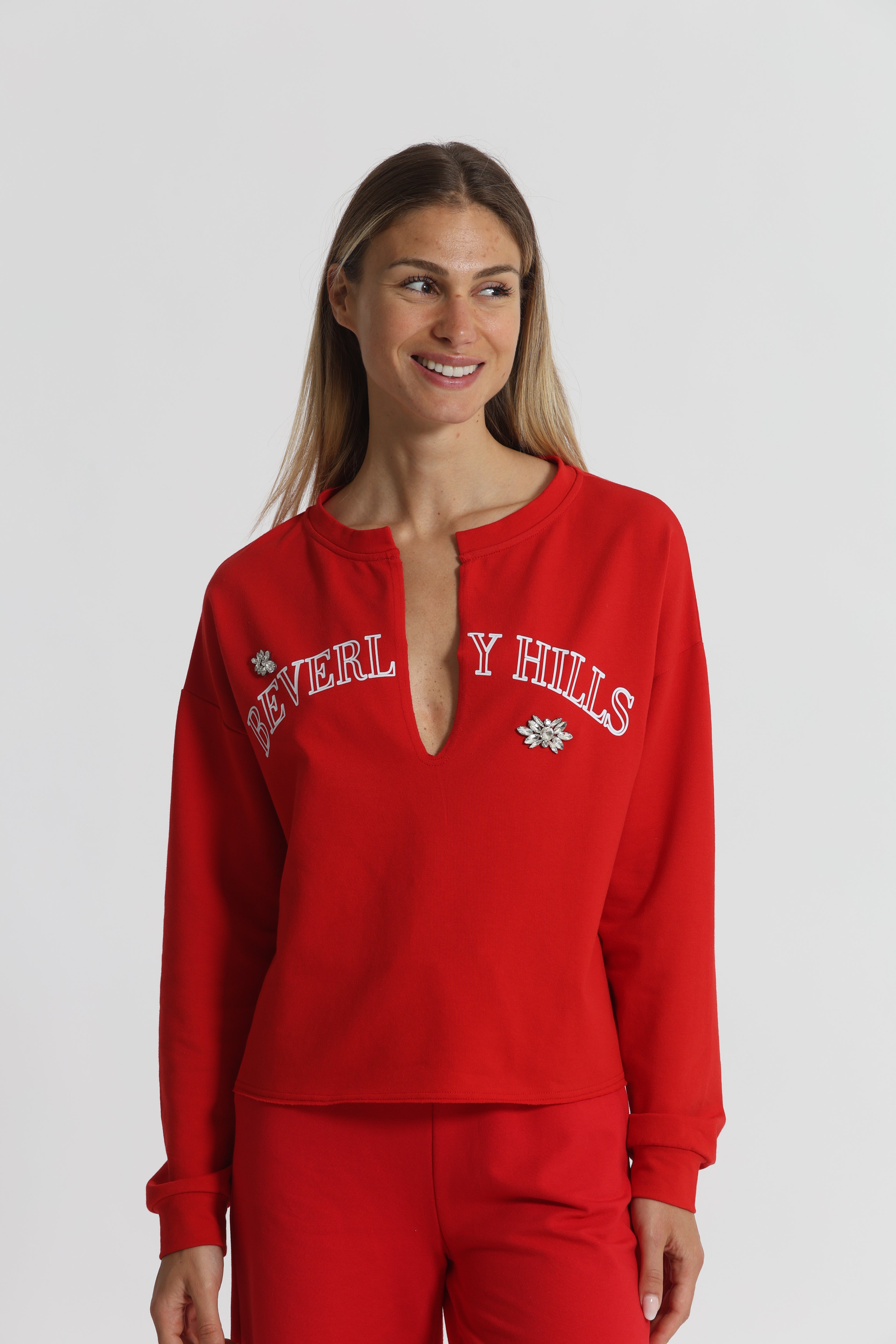 Mimi Mua Beverly Hills felpa rossa strass