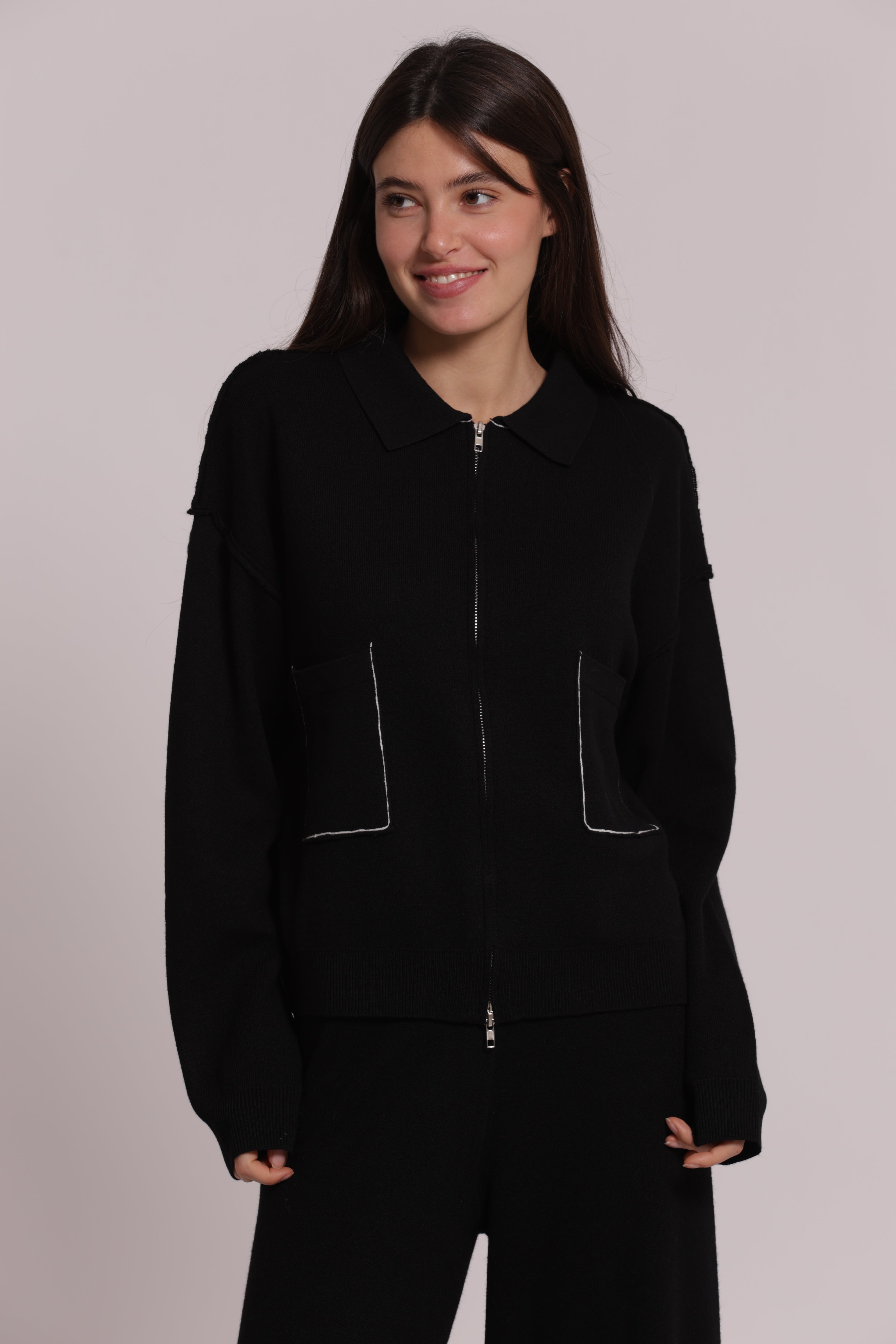 Mimi Mua Maglia con Zip Maglieria Nero