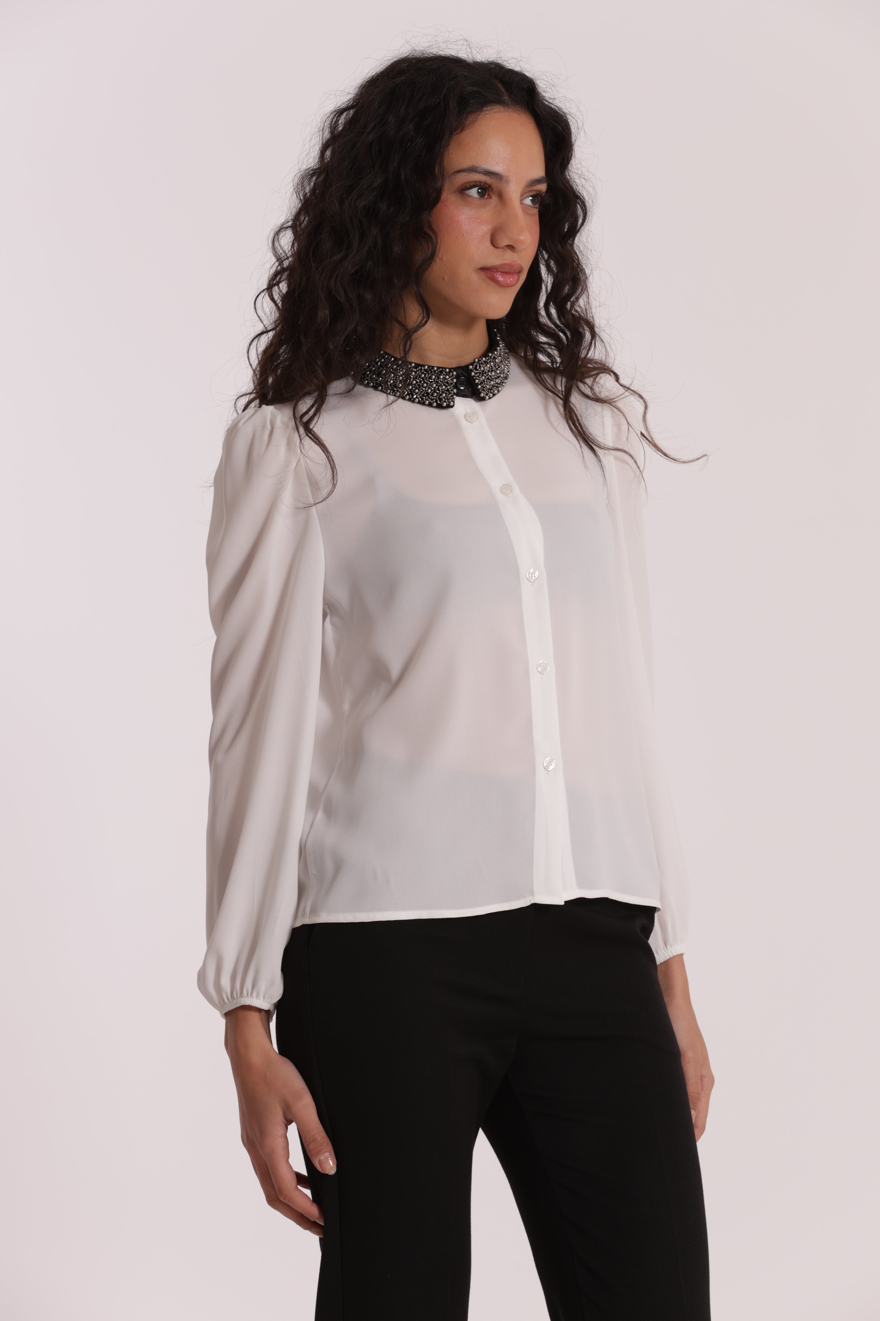 Mimi Mua Camicia con Collo Ricamato in poliestere