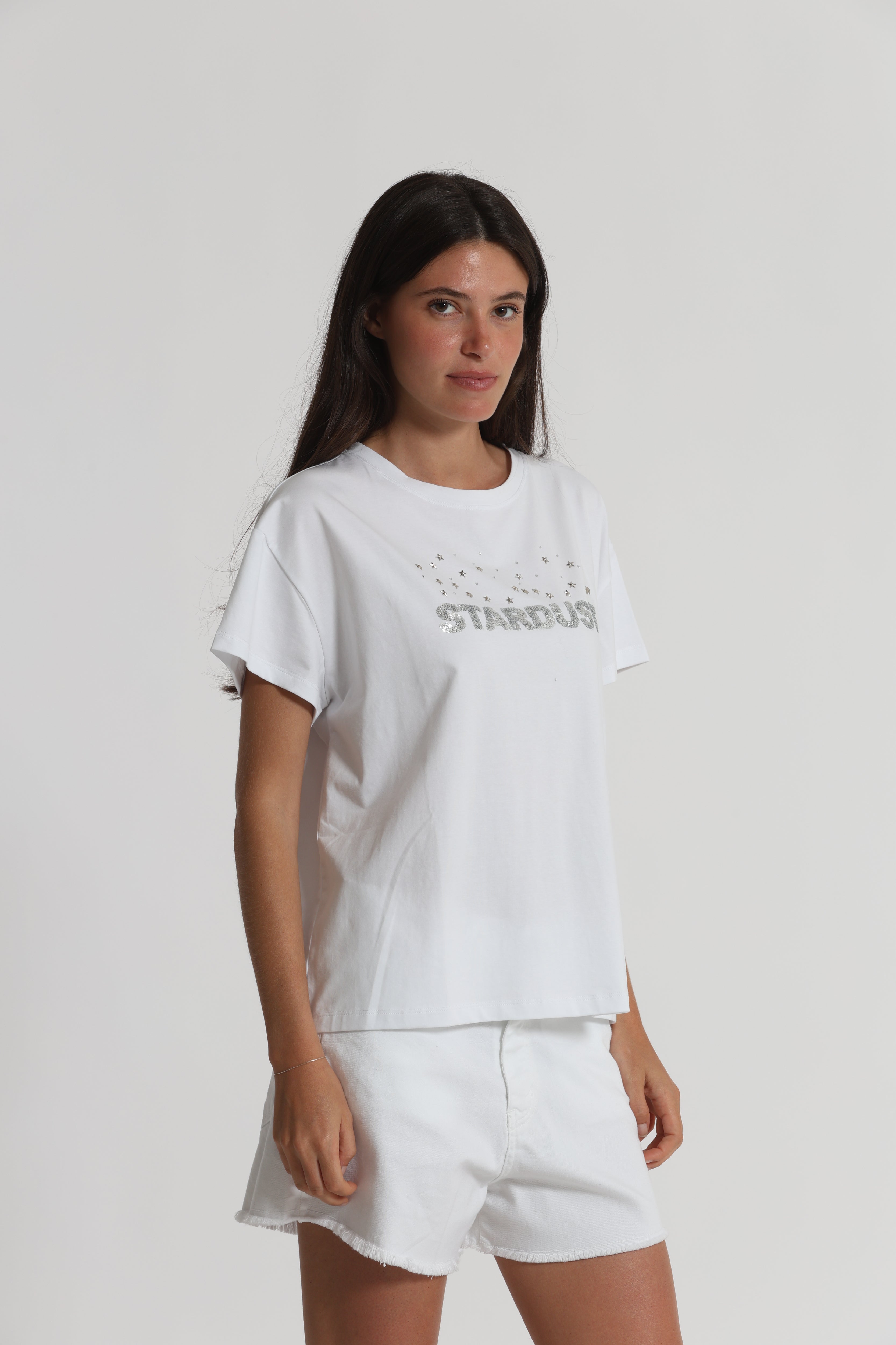 Mimi Mua T-Shirt Stardust in Paillettes bianca