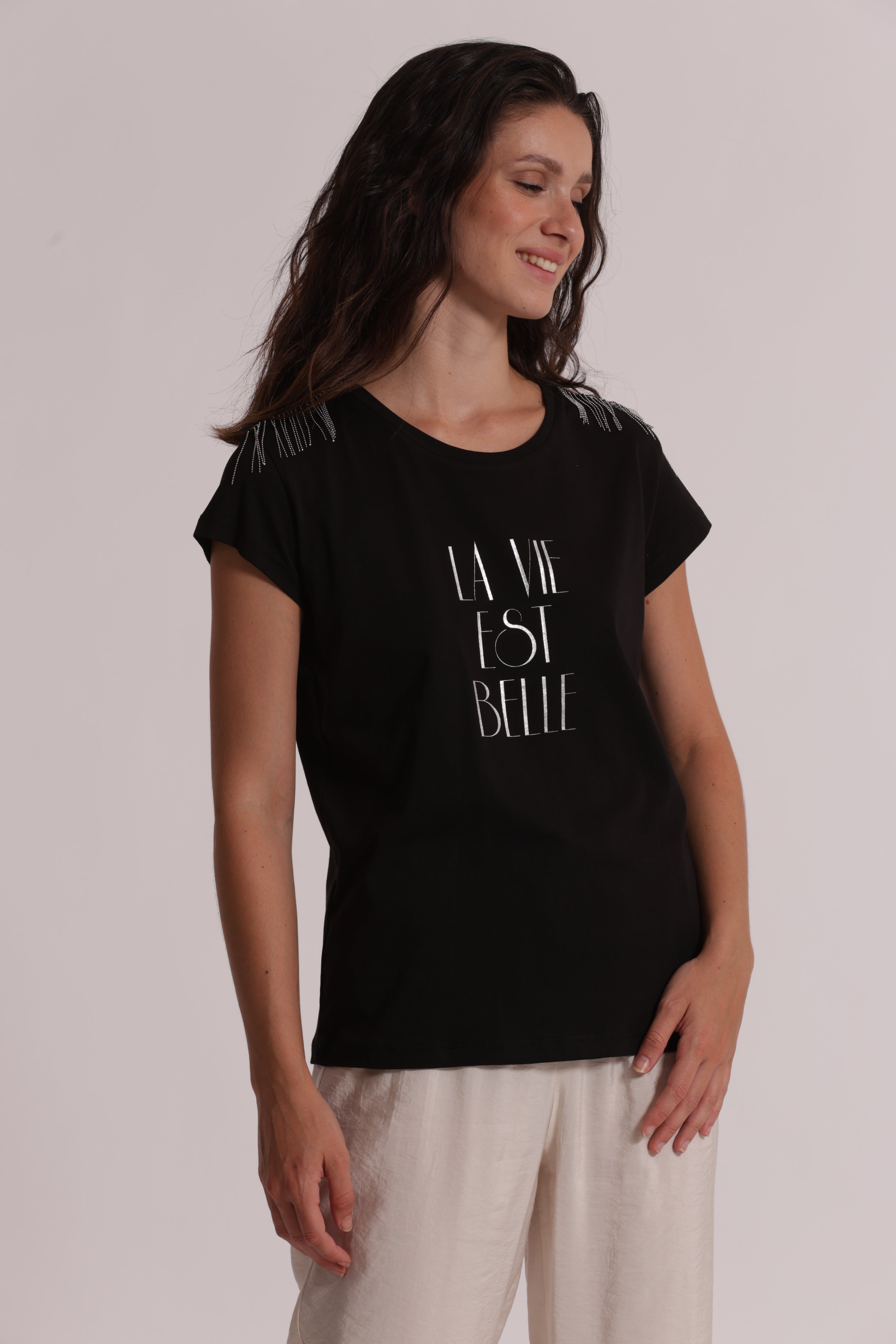Mimi Mua T-Shirt La Vie Est Belle Frange Bianca Cotone