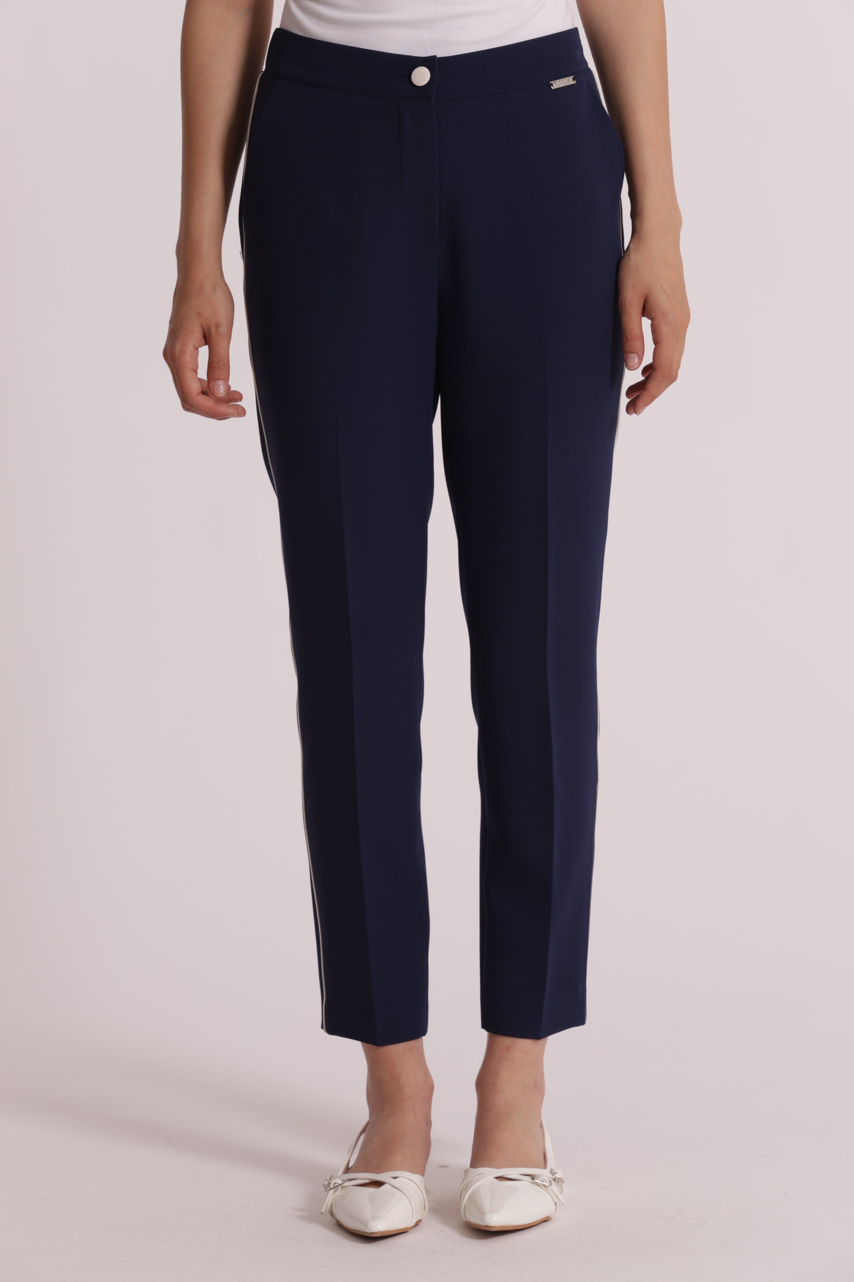 Mimi Mua Pantalone Bottone Contrasto Latte Classico