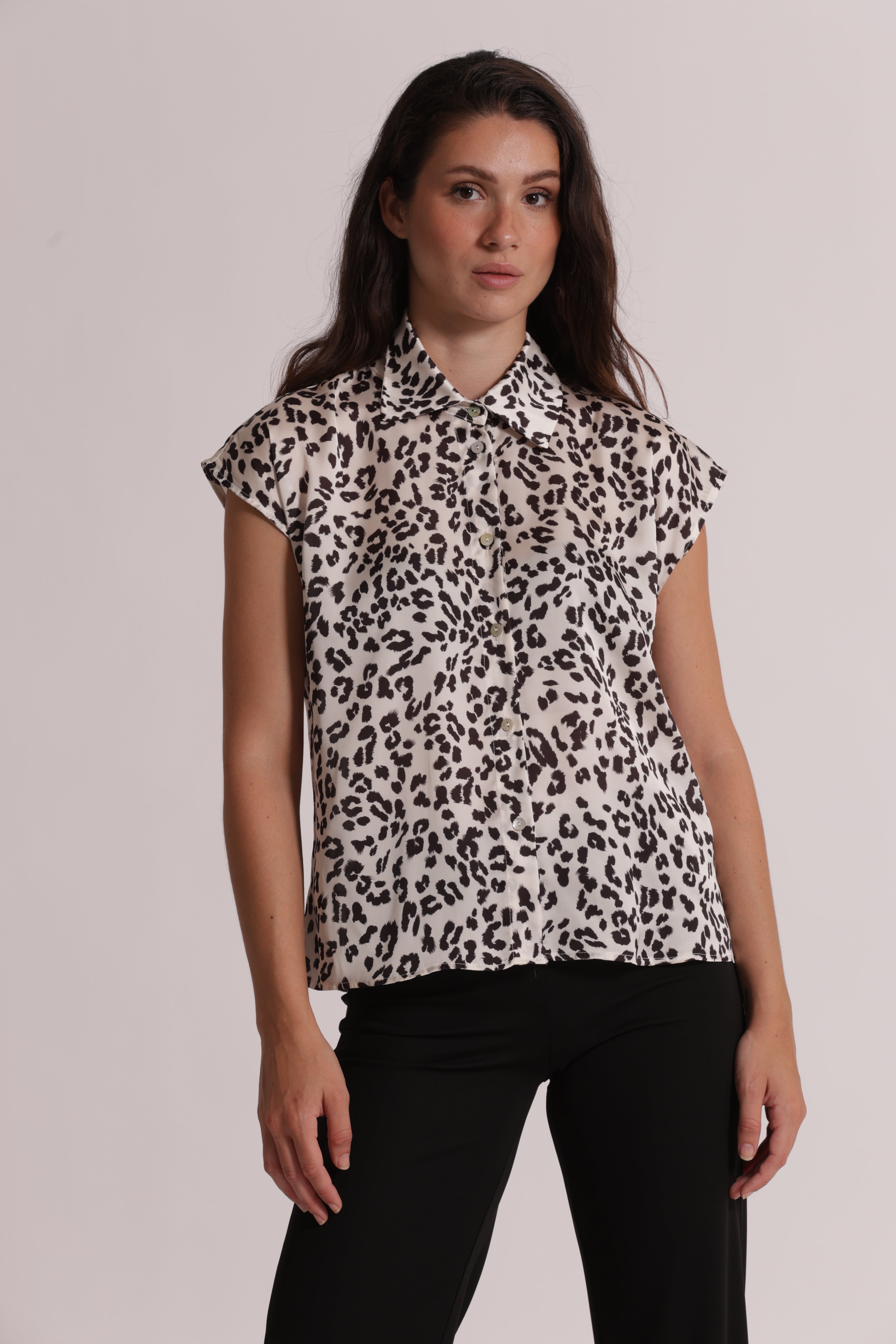 Mimi Mua camicia maniche corte animalier rosa