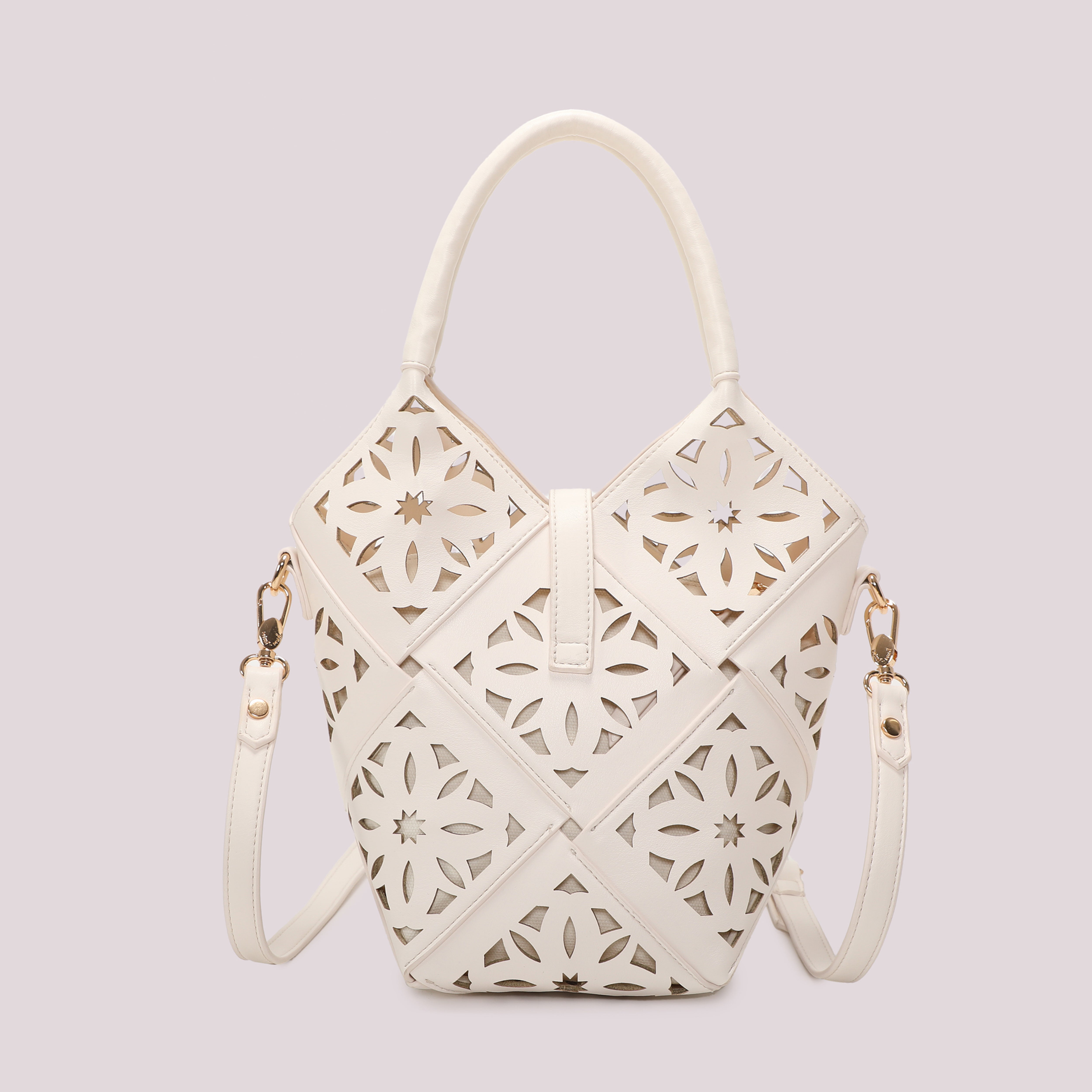 Mimi Mua Tracolla Motivo Traforato Borsa Bianca 26 cm