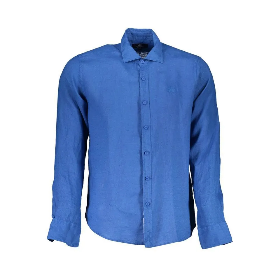 La Martina XMC005-TL319 camicia lino uomo blu