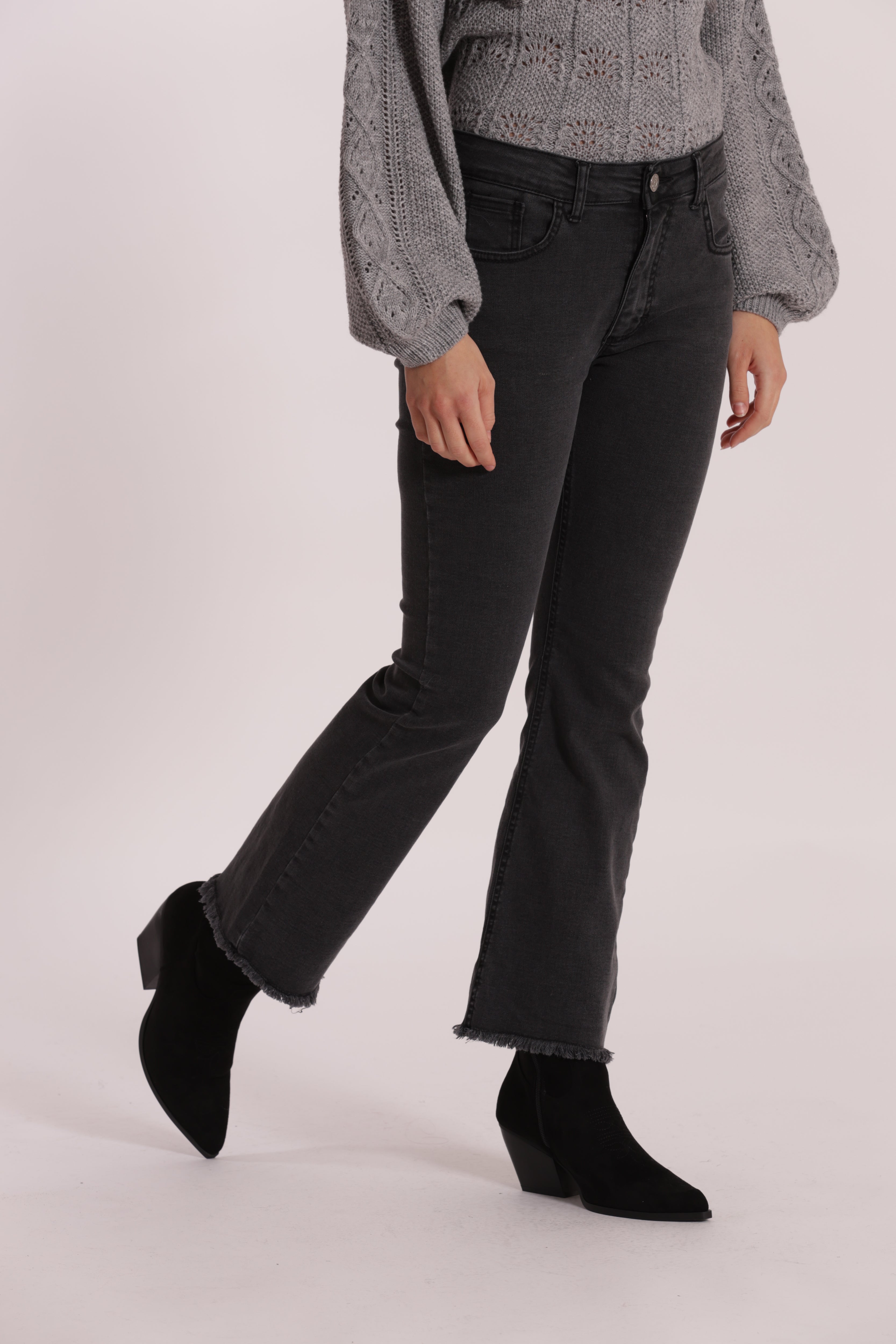 Mimi Mua Jeans Cropped Flare Blu Scuro cotone