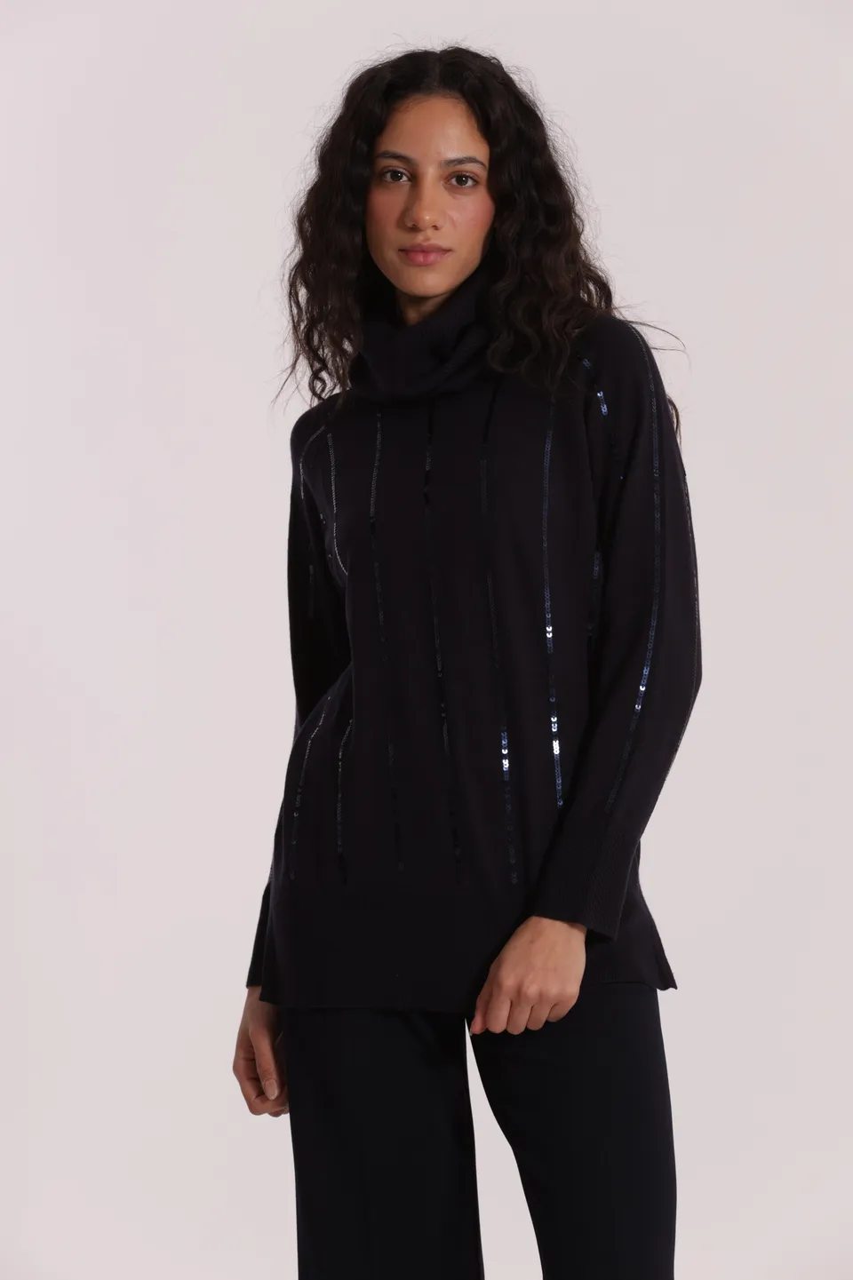Mimi Mua Maglia Over Spacchi Laterali Paillettes Nera