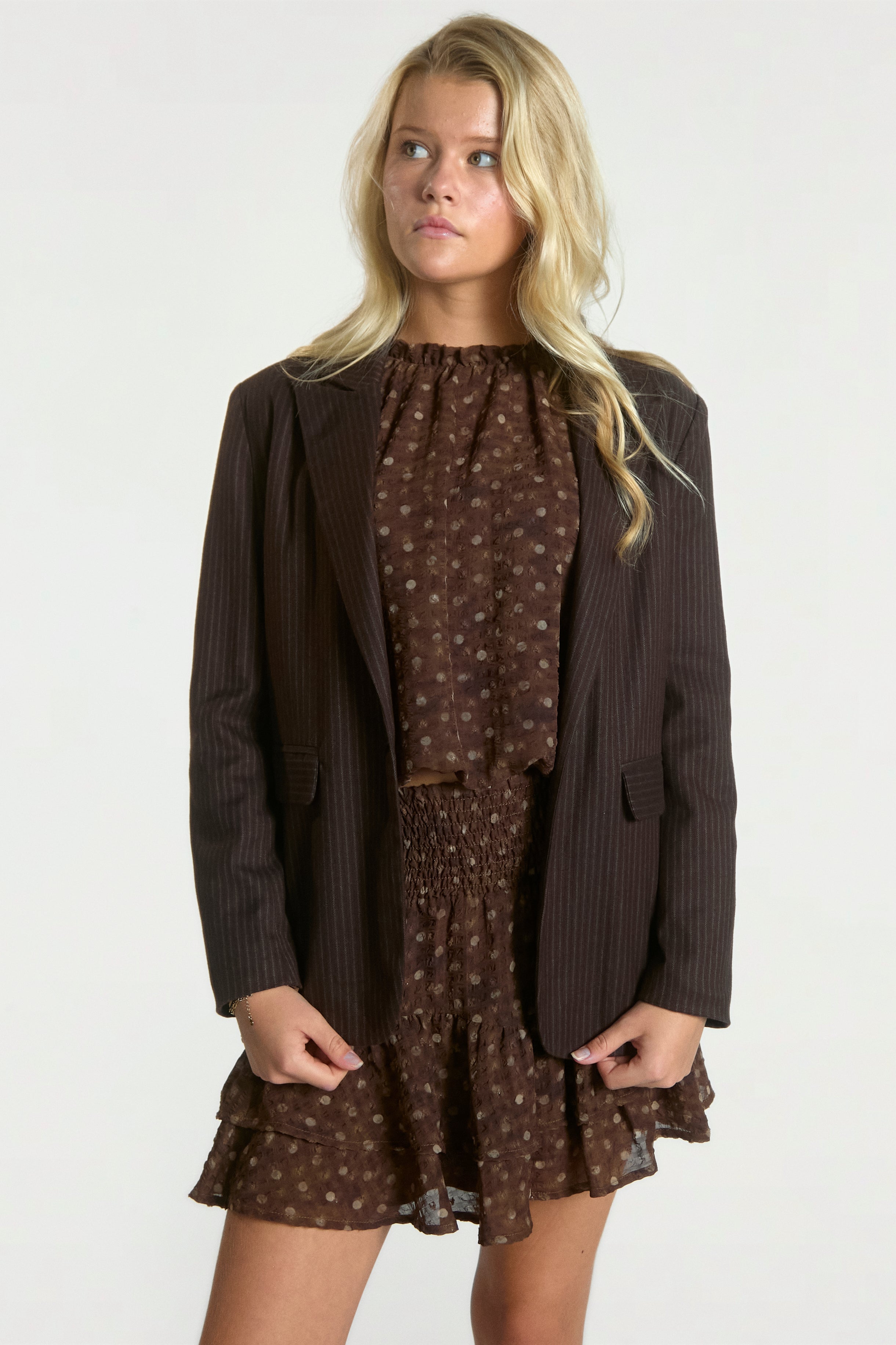 Aaiko Kendal blazer gessato marrone fudge dritto