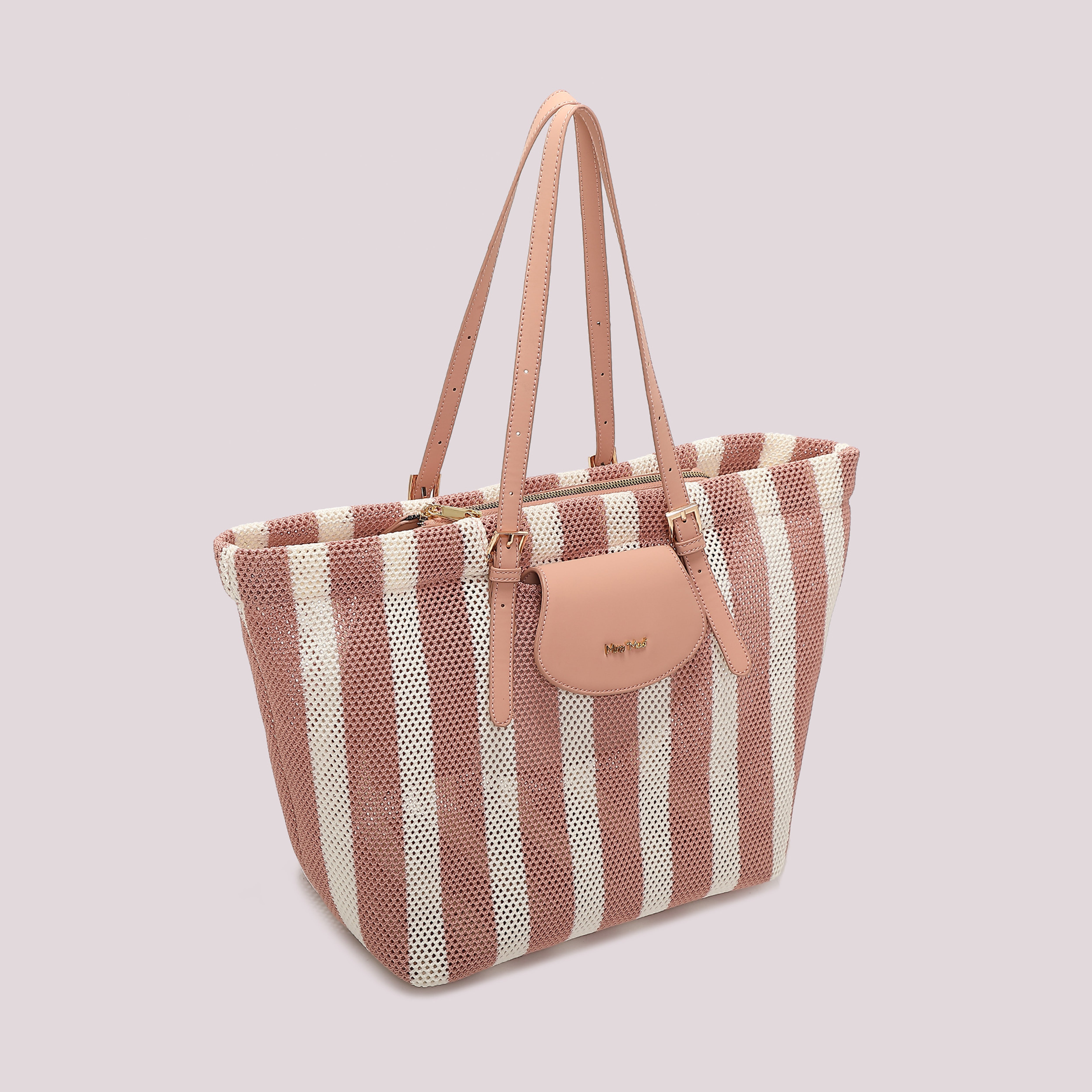 Mimi Mua Rete a Righe Borsa a Spalla Blu/Panna