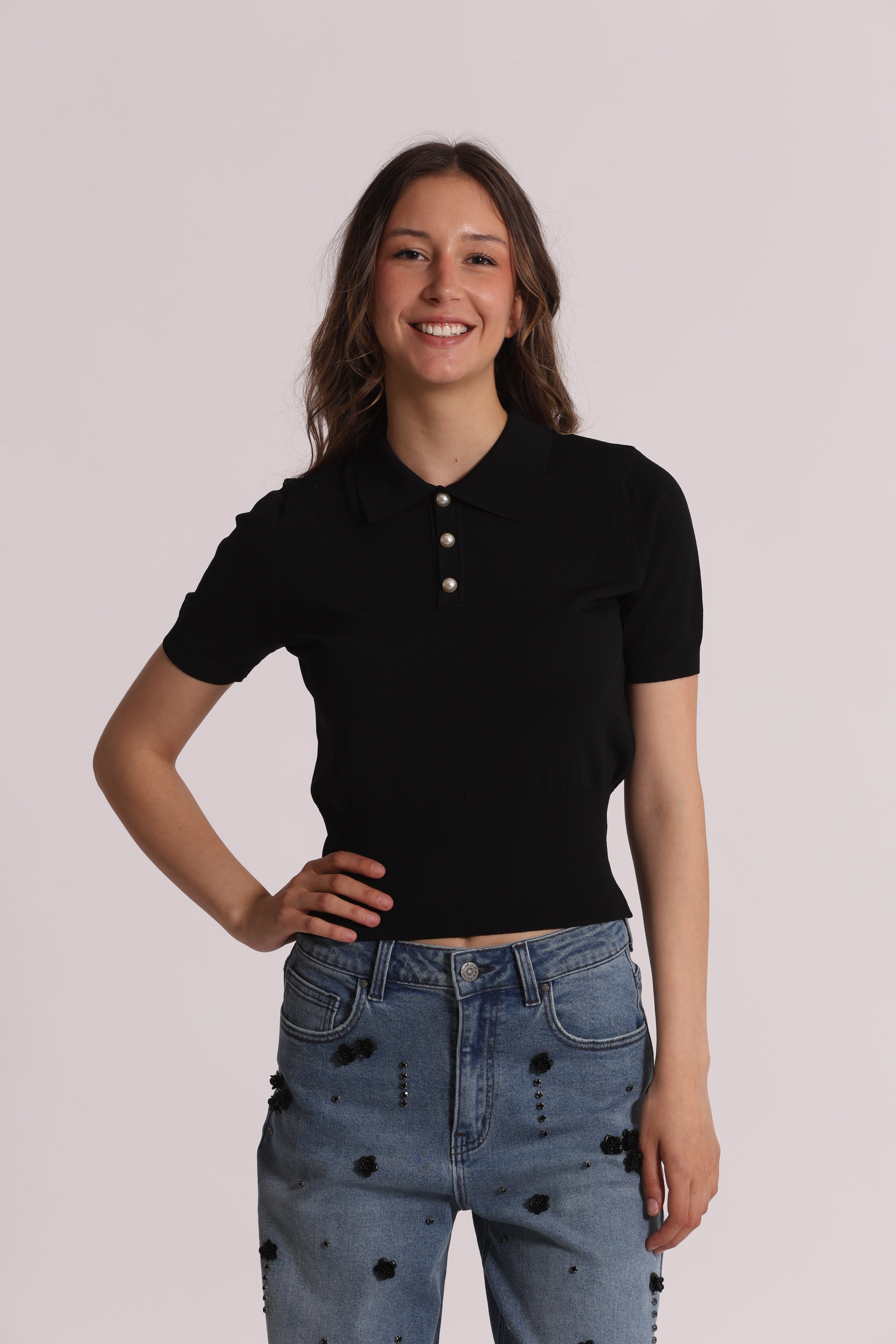 Mimi Mua polo maglia maniche corte nero viscosa