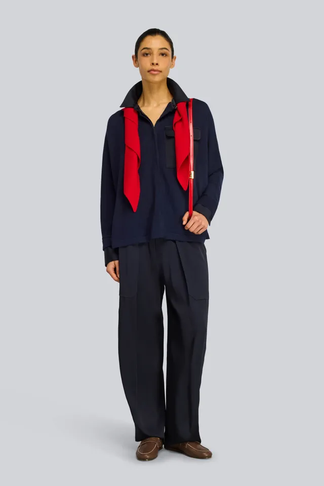 Semicouture Chantal Pantalone Envers Satin Blu Notte