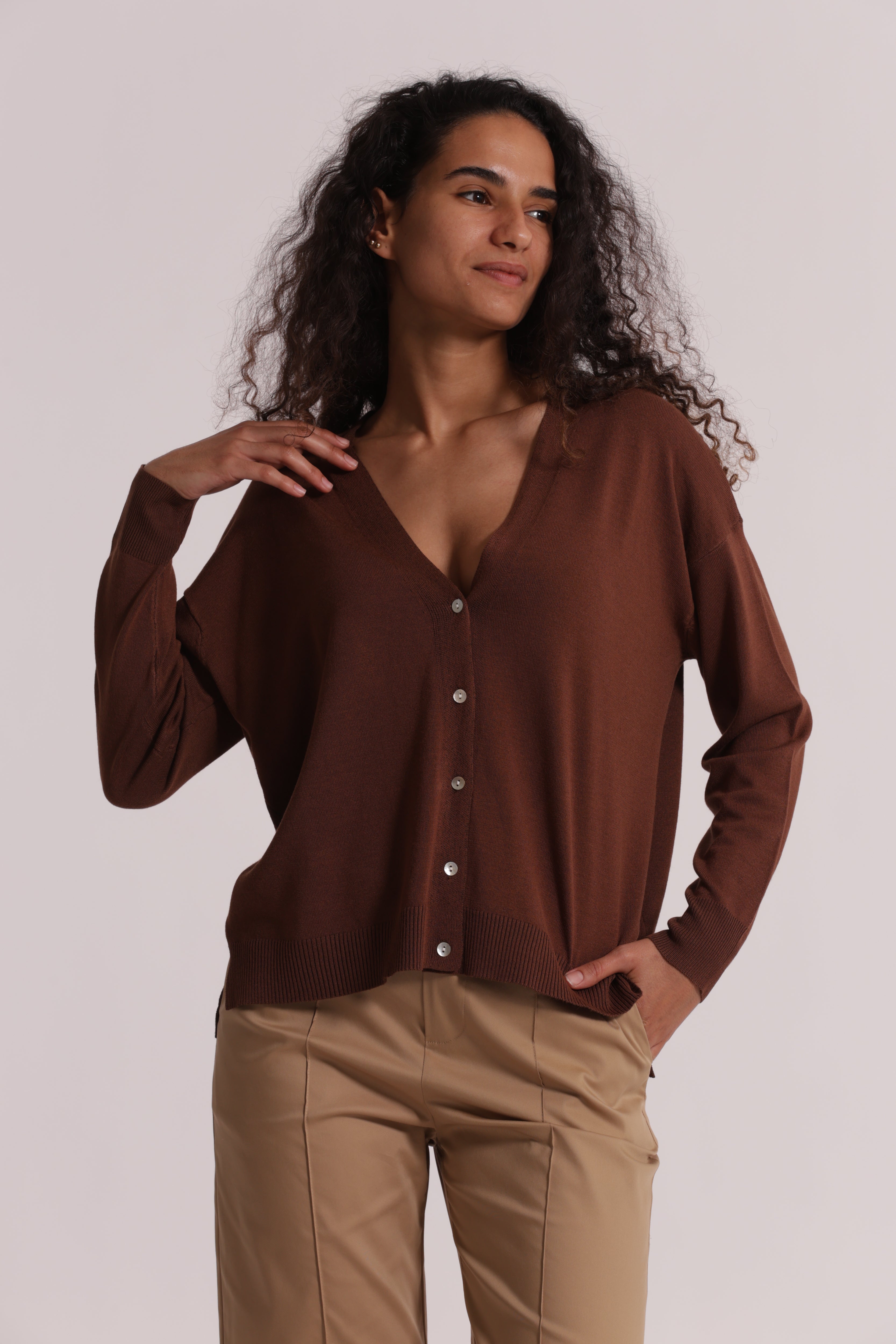 Mimi Mua Basic cardigan in maglia bianco viscosa